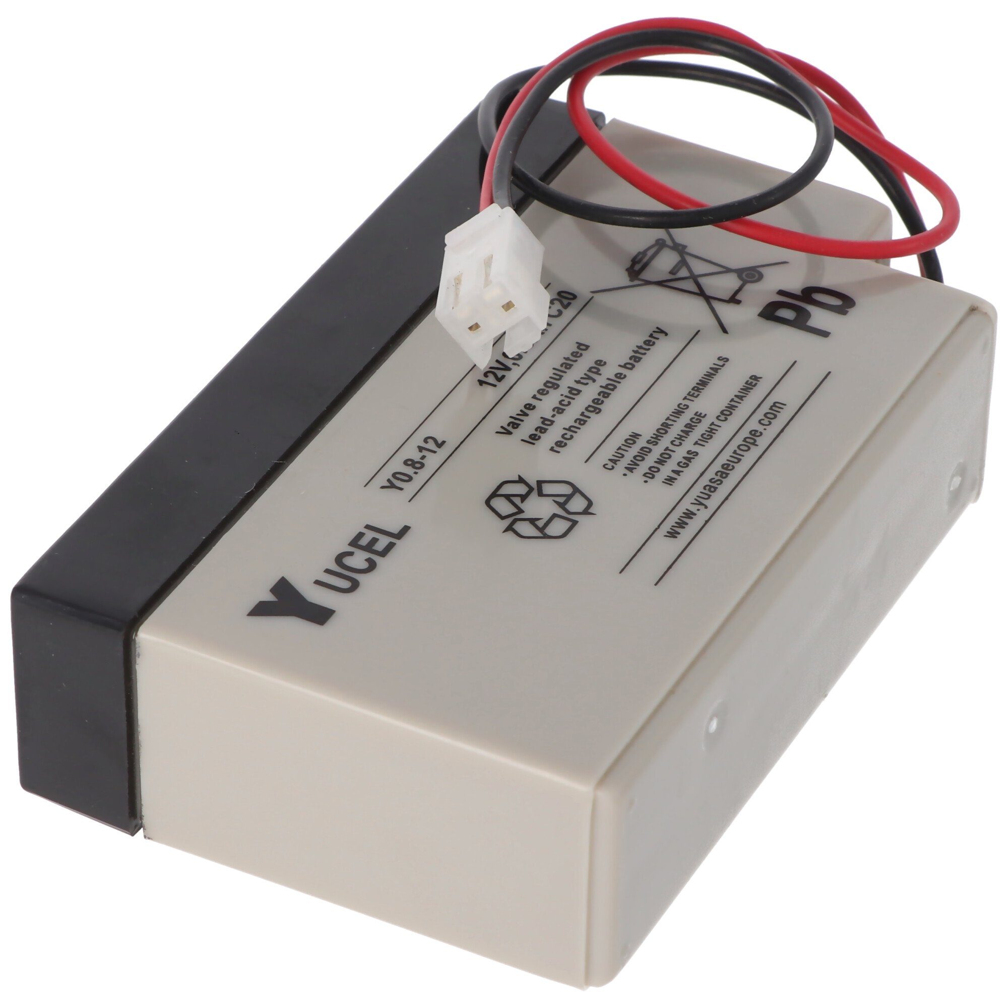 Yuasa Yucel Y0.8-12 AGM Bleiakku, Yuasa 12V 0,8Ah Akku mit JST-Stecker Akku 800 mAh (12,0 V)