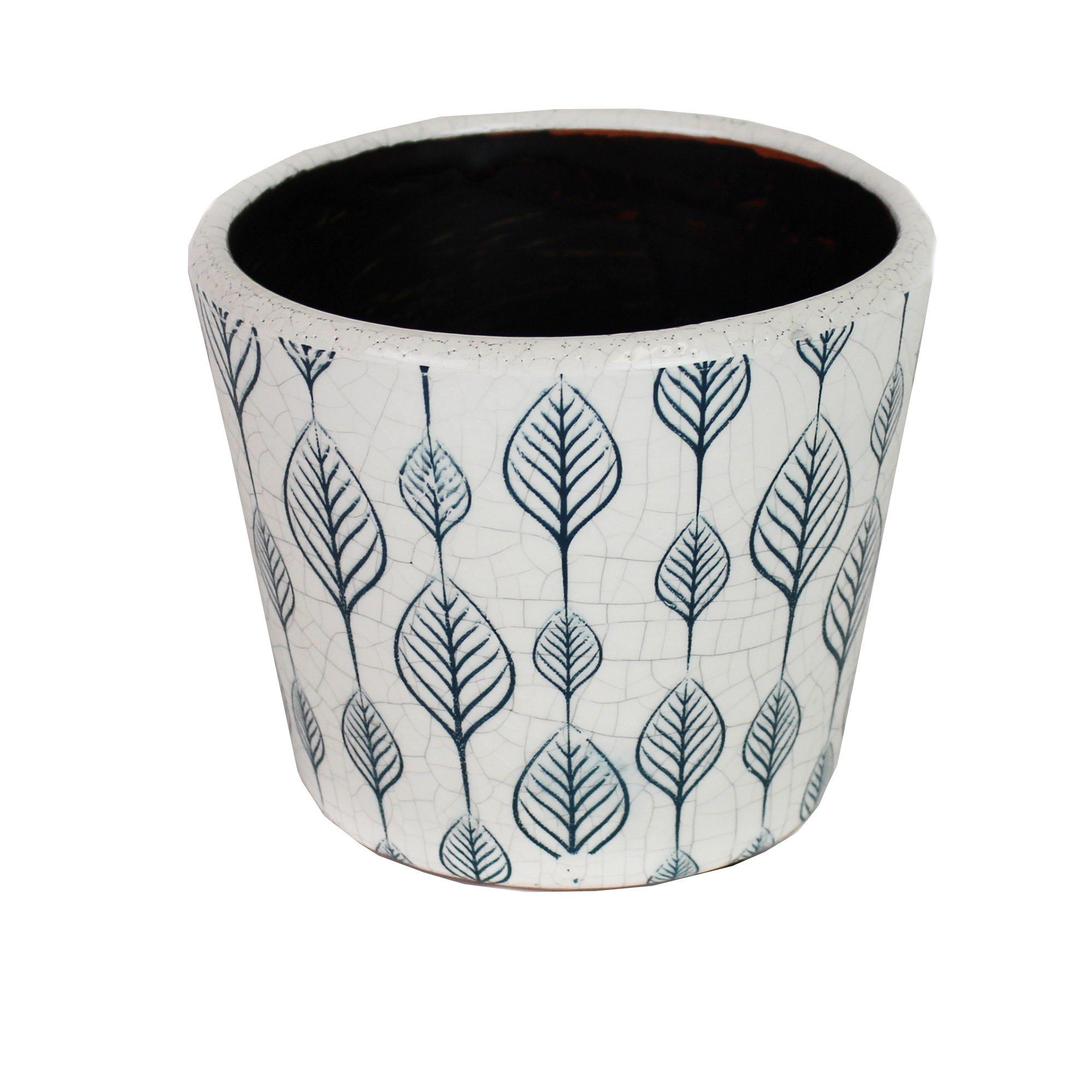mitienda Übertopf Blumentopf aus Keramik Hojas weiss und blau