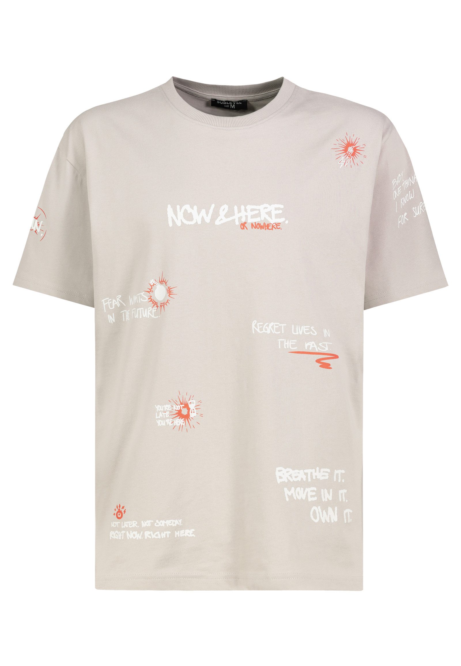 SUBLEVEL T-Shirt Herren Baumwoll-Shirt mit Statement Druck Relaxed Fit T-Shirt, Front- und Backprint, Schriftzug