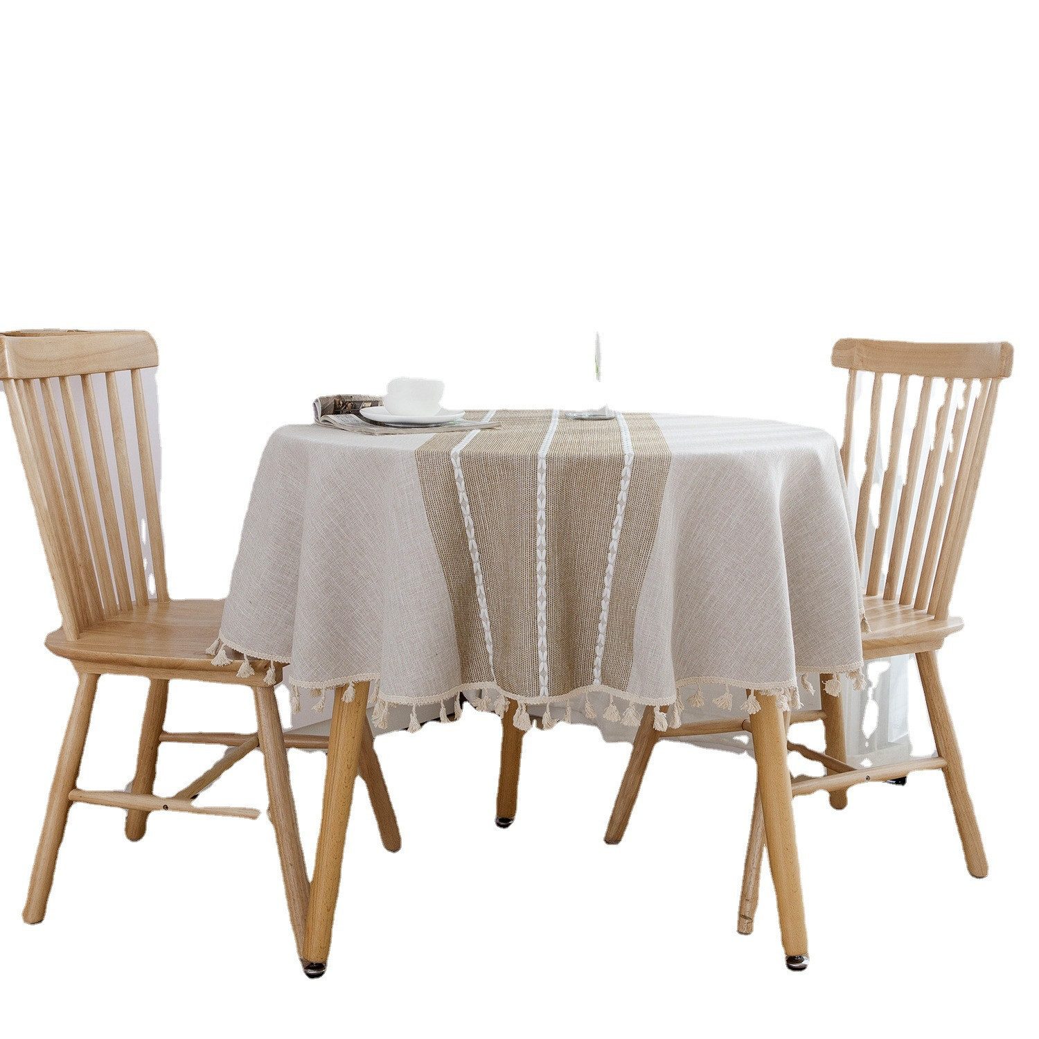 FELIXLEO Tischdecke Tischdecke Rund 140 cm Abwaschbar Baumwolle Staubdicht Tischtuch – Bild 5 von 5