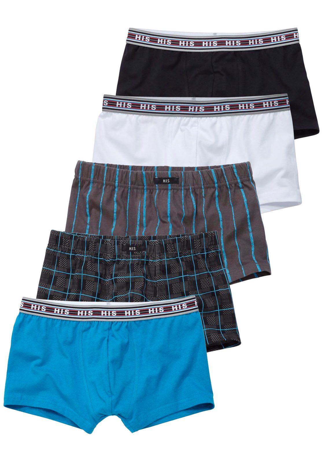 H.I.S Boxer Boxershorts für Jungen (Packung, 5-St) unifarben, gestreift, kariert, mit Logobund, Baumwollmischung – Bild 2 von 3