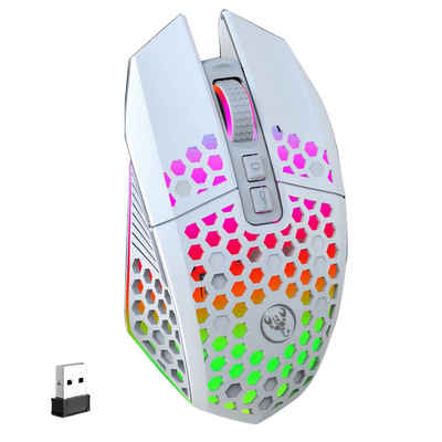 S&T Design RGB Gaming Maus Kabellos Wireless Leise Weiß Schwarz USB Gaming-Maus (Funk, 7 Tasten / Zurück zum Desktop / DPI Einstellbar / PC Laptop)