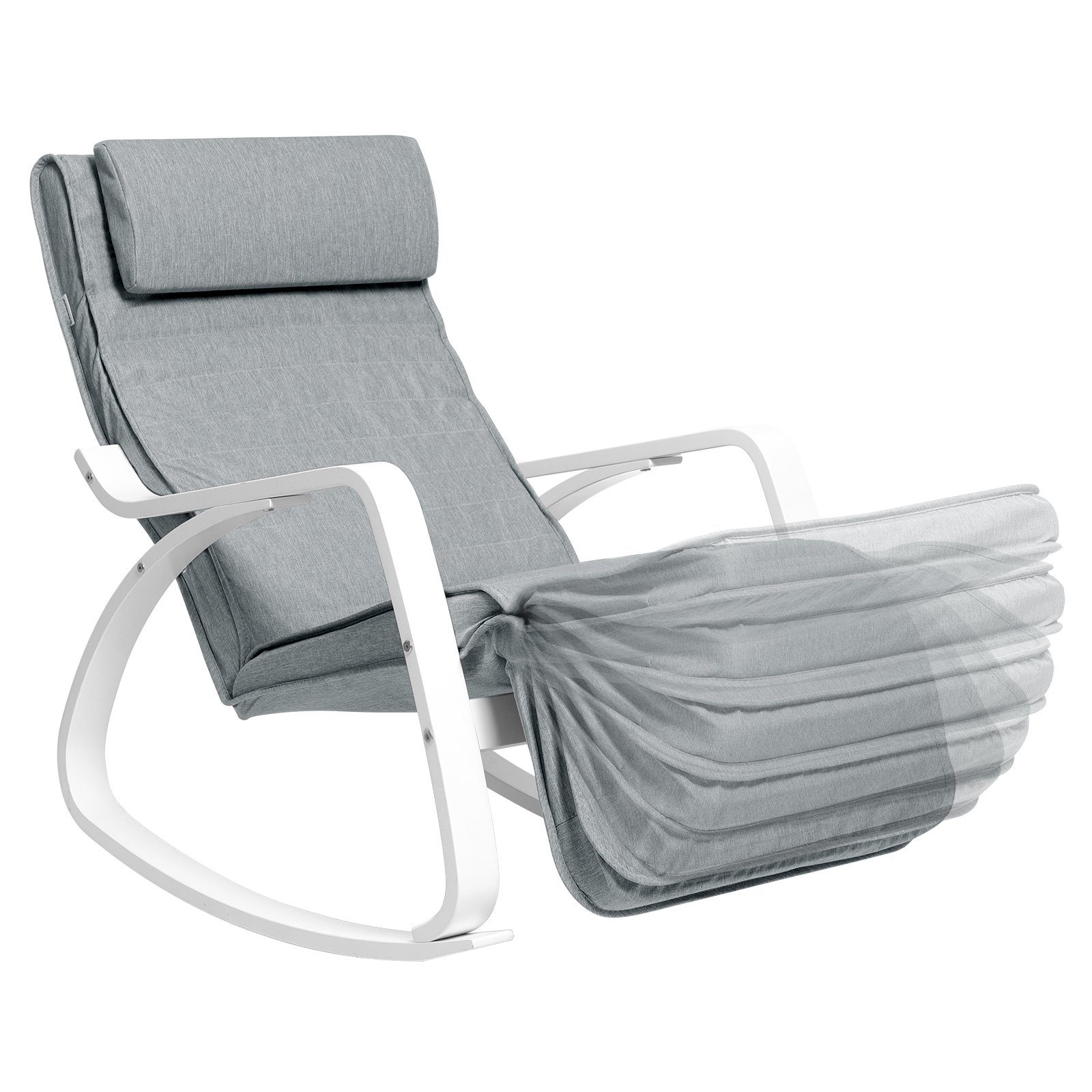 SONGMICS Schaukelsessel Schaukelstuhl, für Schlafzimmer, Wohnzimmer, 121,5 x 67 x 84 cm (mit Armlehnen aus Birkenholz), 5-fach verstellbare Fußstütze, bis 150 k – Bild 5 von 5