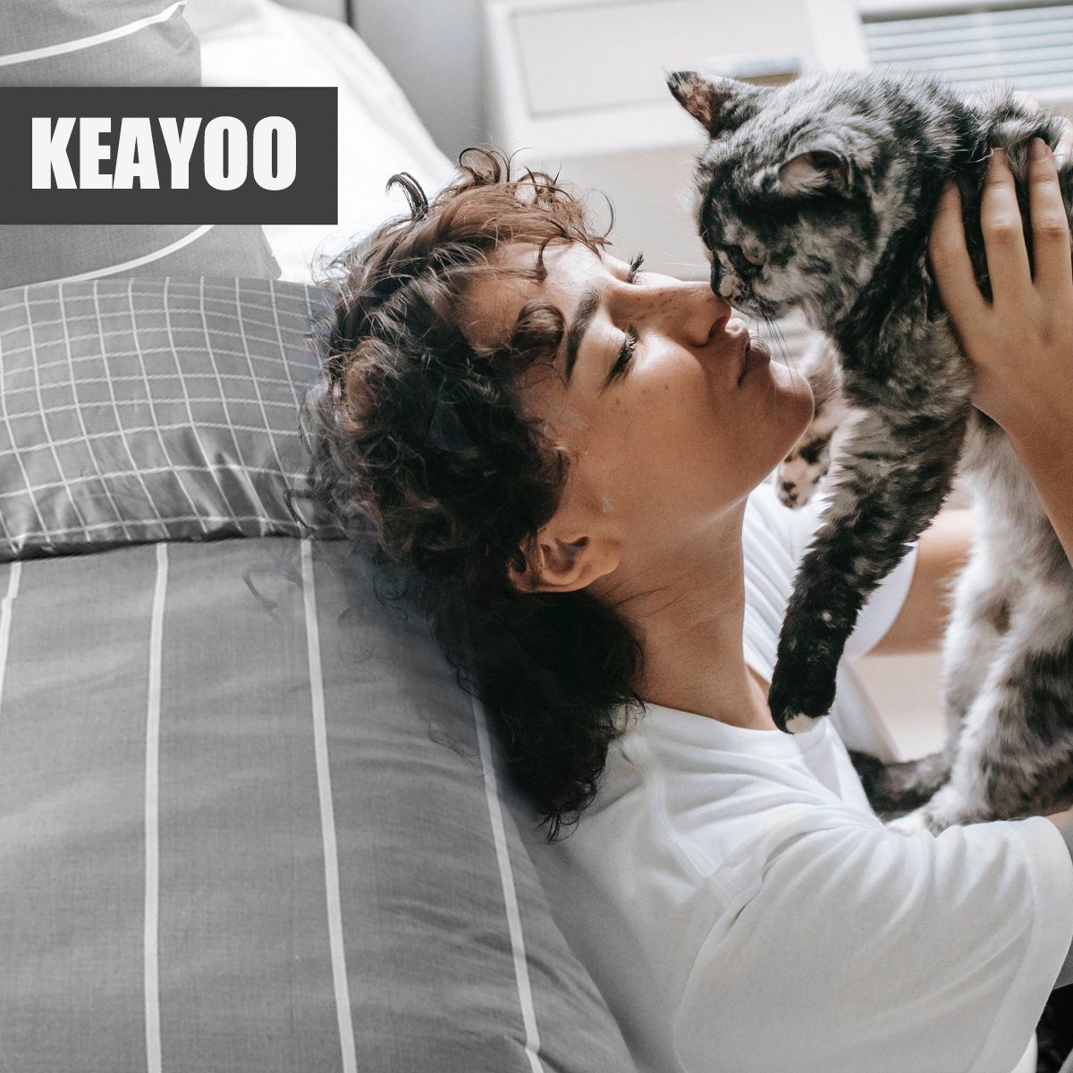 KEAYOO Bettwäsche STR, Baumwolle, 2 teilig, Baumwolle Grau Gestreift mit Reißverschluss