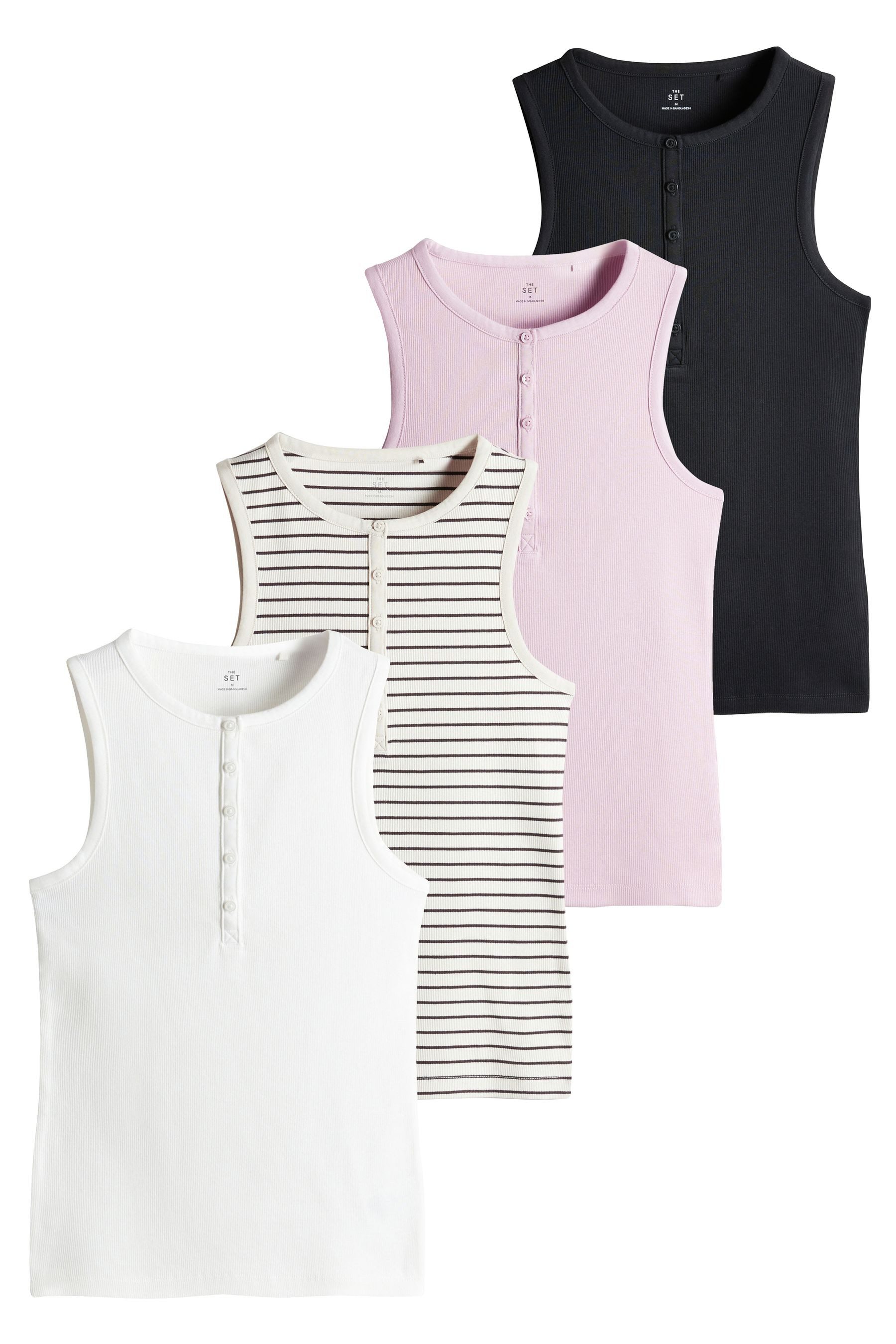 Trägertop The Set gerippte Henley-Trägertops, 4er-Pack