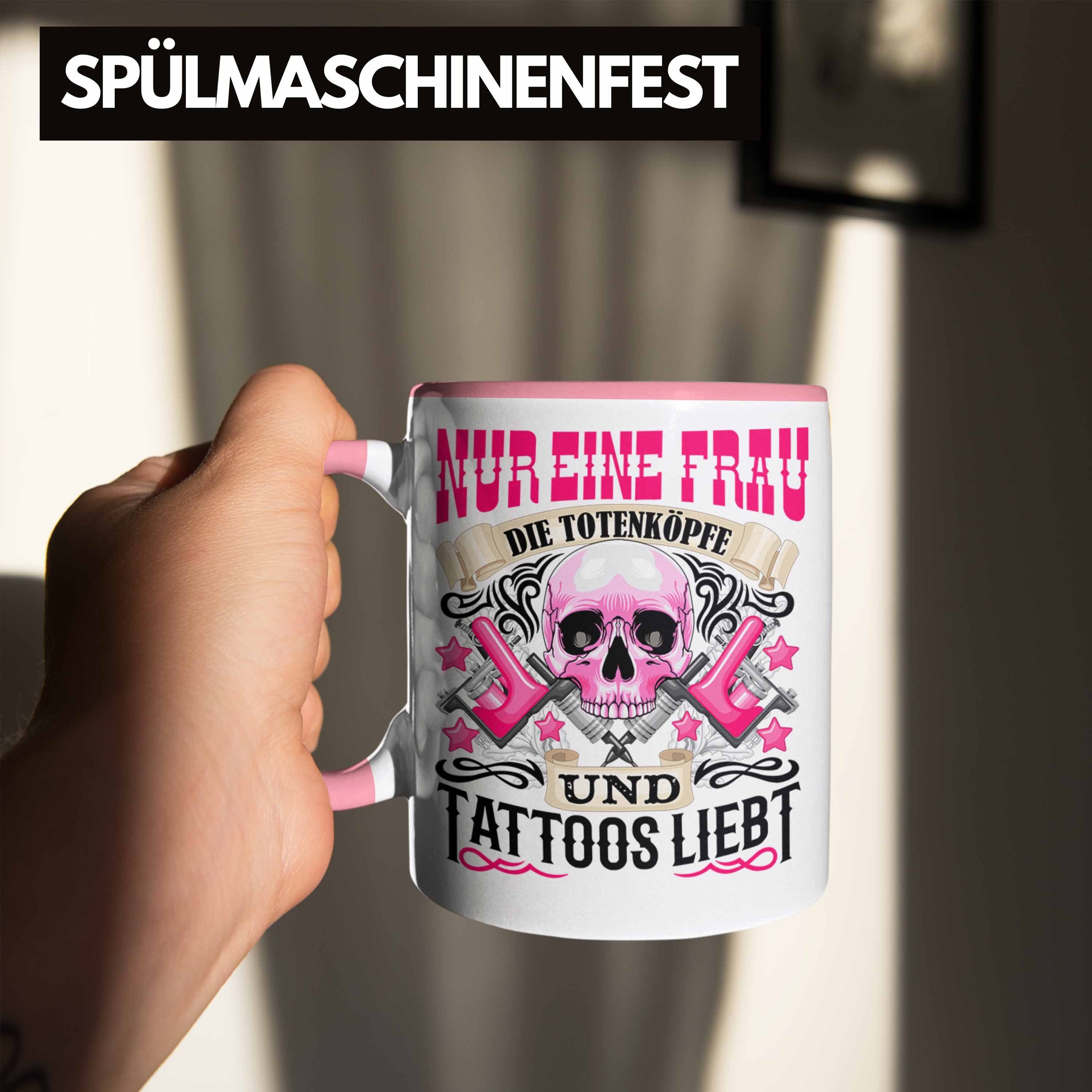 F Tattoowierte Rosa Frau Trendation und Tattoos Totenköpfe Geschenk Tasse Tasse Trendation -