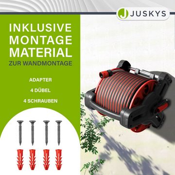 Juskys Schlauchtrommel Basic, 30 m, Multifunktionsbrause, 10 Funktionen, diverse Adapter
