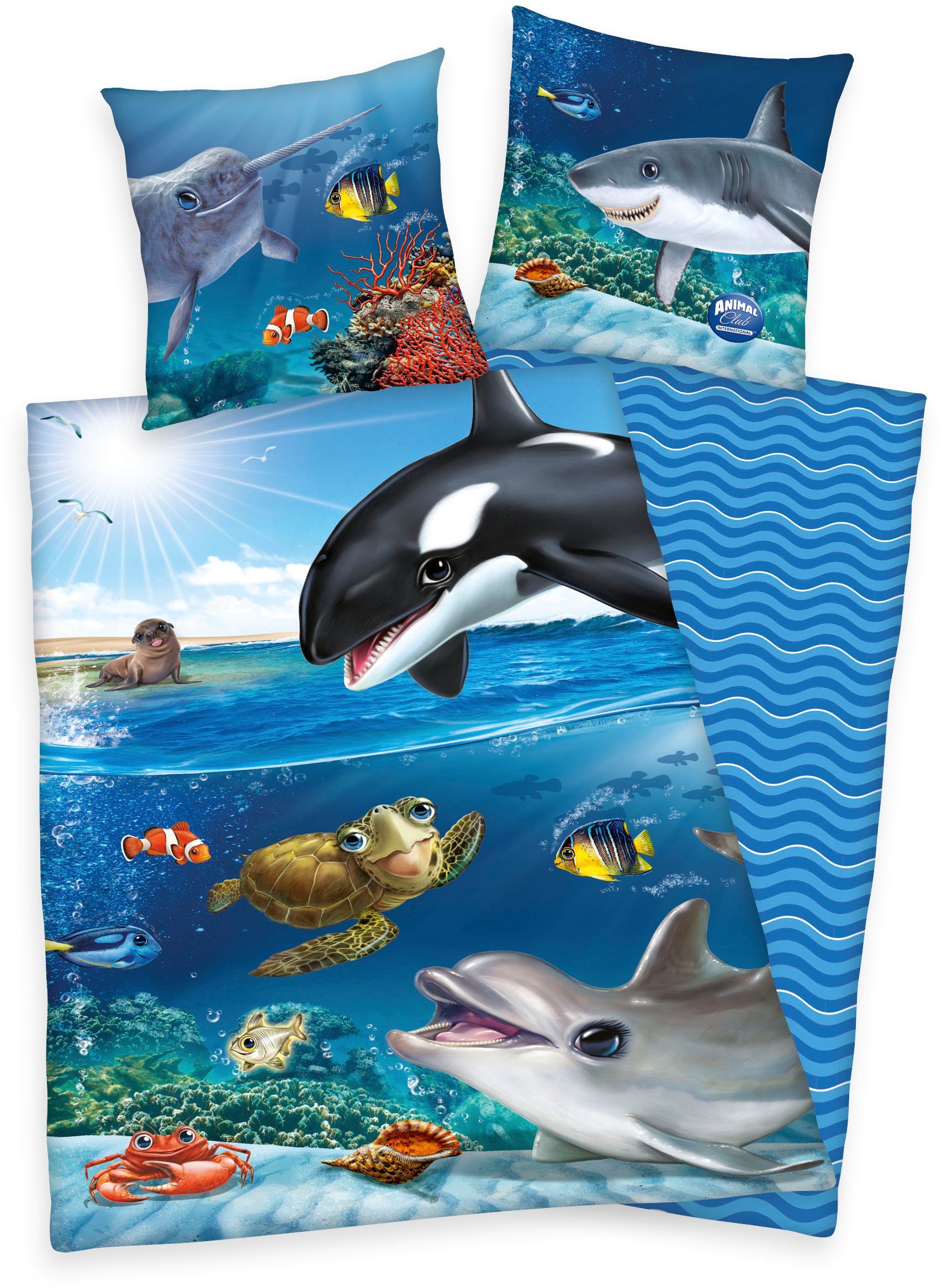 Kinderbettwäsche Animal Club, Renforcé, mit tollem Meerestiere-Motiv