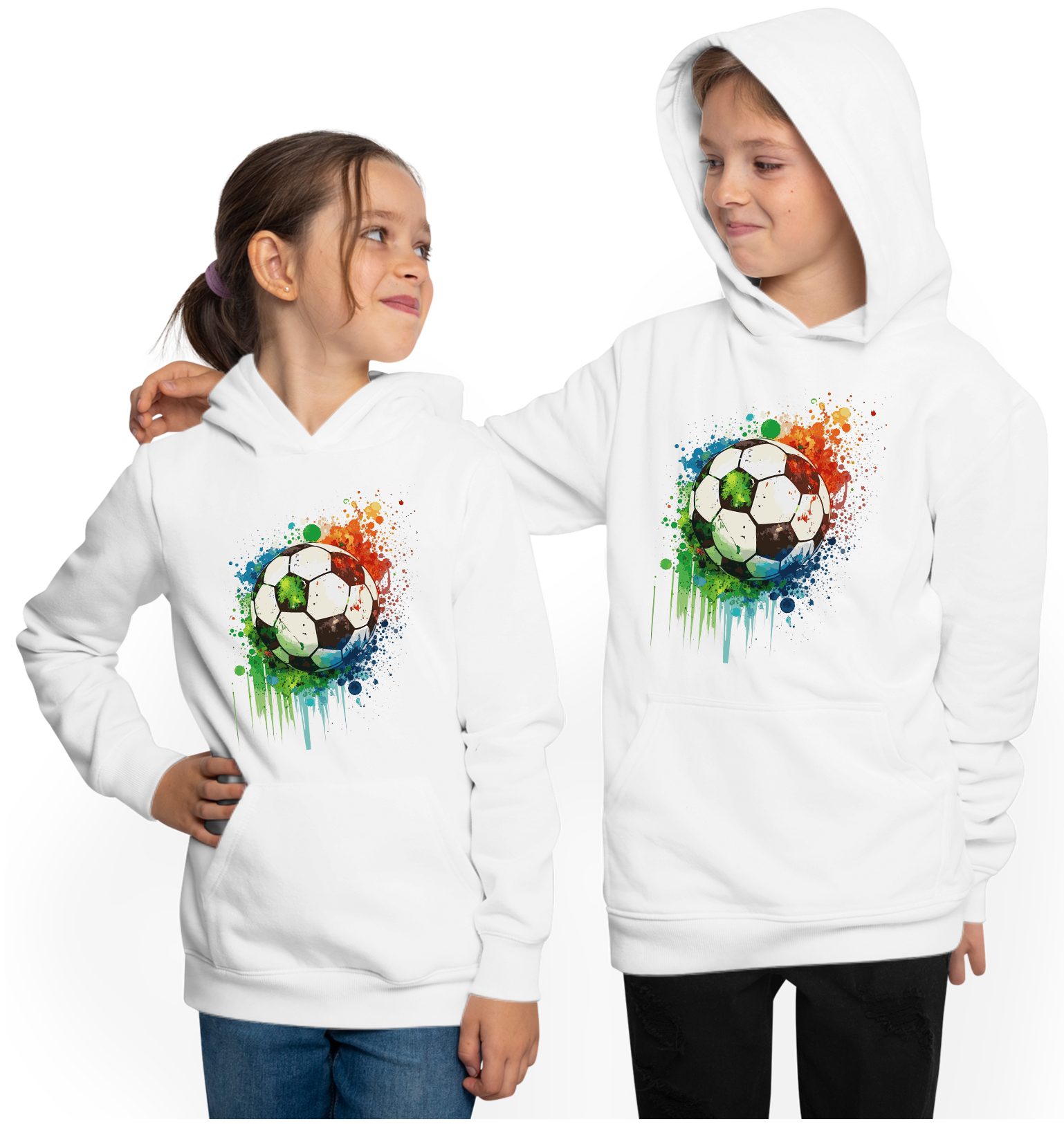 MyDesign24 Hoodie Kinder Kapuzen Sweatshirt - Fußball in Ölfarben Kapuzensweater mit Aufdruck i475