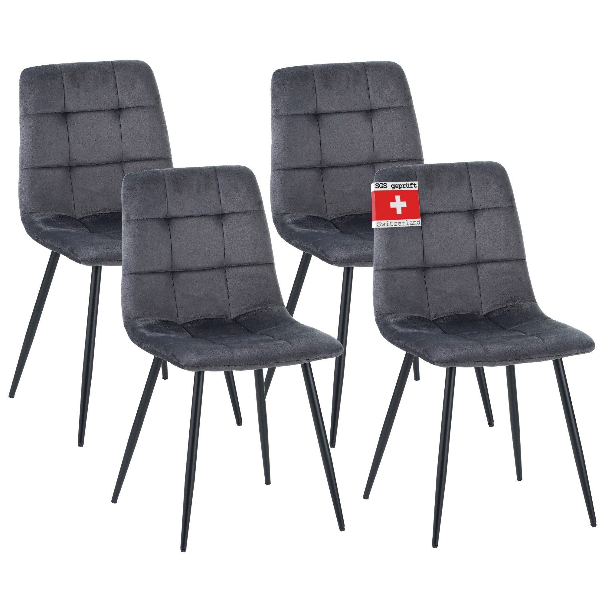 Albatros International Esszimmerstuhl Esszimmer Stühle 4 er Set BORA, Stuhl Stühle Esszimmerstühle, Küche (4er Set, Anthrazit Samt Bezug), Küchenstuhl Küchenstühle Essstühle für den Esstisch Ess Stühle