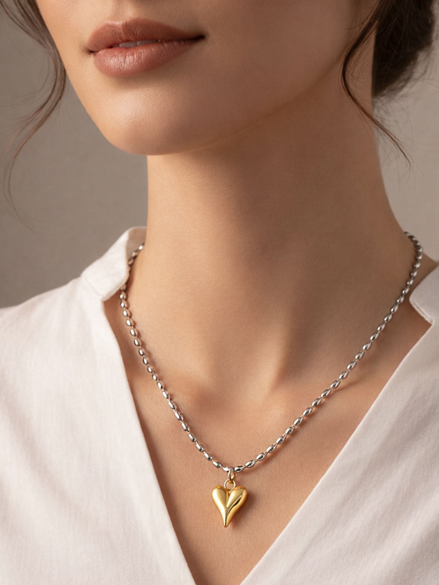 BS Schmuckdesign Herzkette Halskette Damen Herzanhänger Bicolor Kugelkette günstig online kaufen