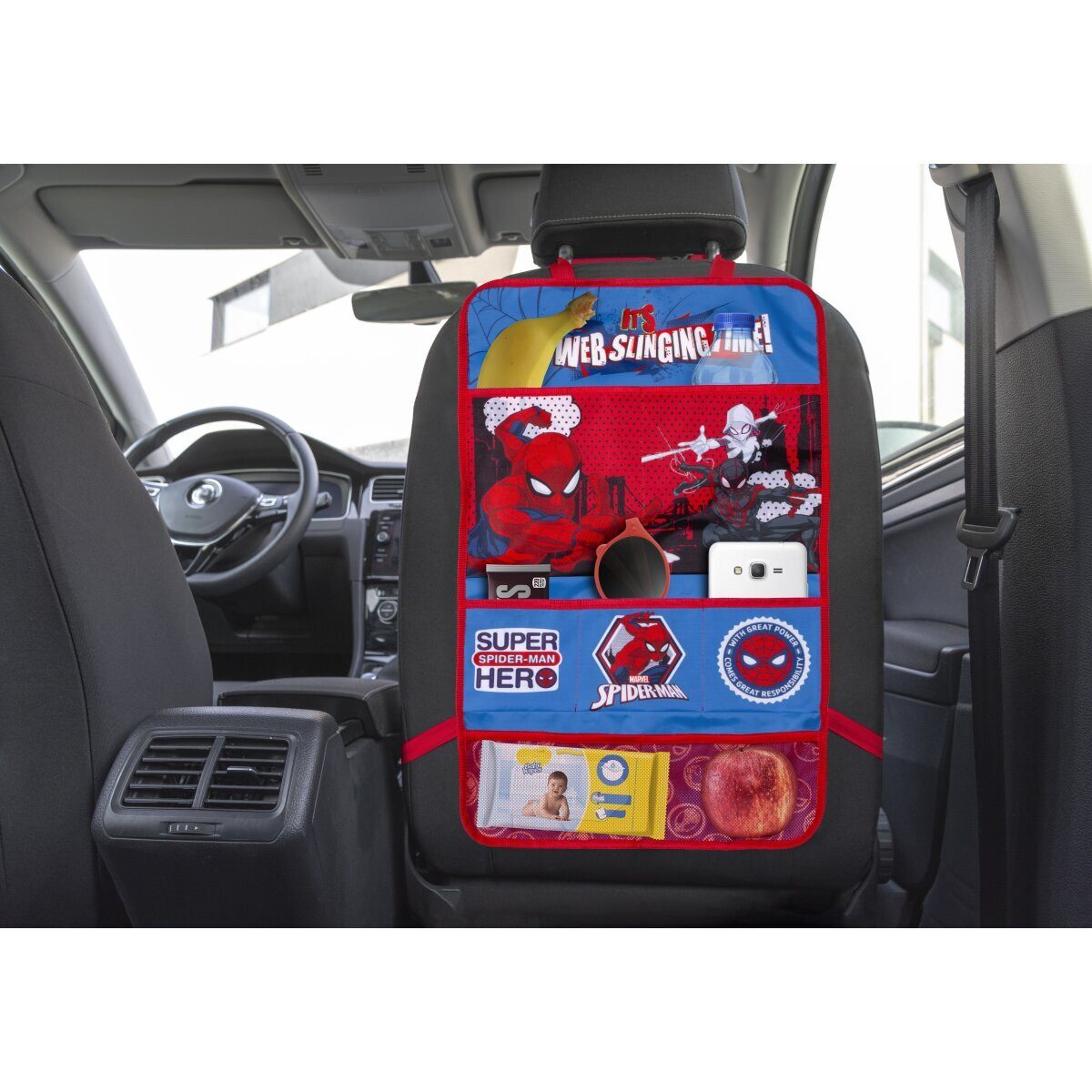 MARVEL Rücksitzorganizer Spiderman 2-in-1 Auto-Organizer – Ideal für Kinderwagen und Autositze