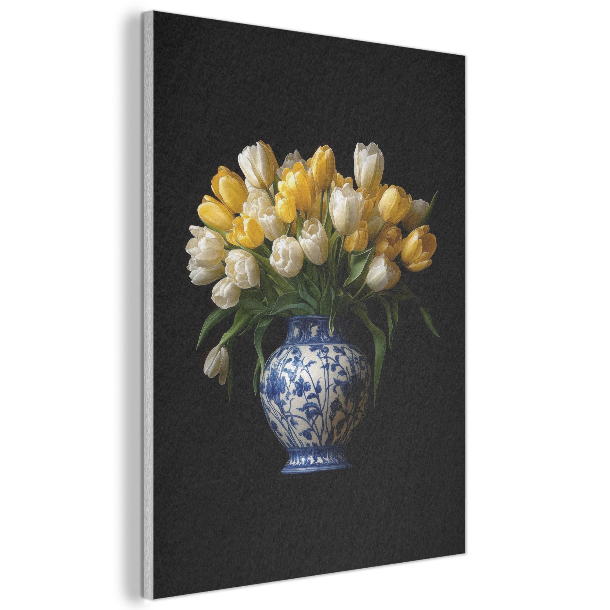 MuchoWow Gemälde Gelb - Tulpen - Vase - Blumen, Fotodruck (1 St), Akustikpaneele, Wandpaneele, Schalldämmung, Akustikbilder 30x40 cm