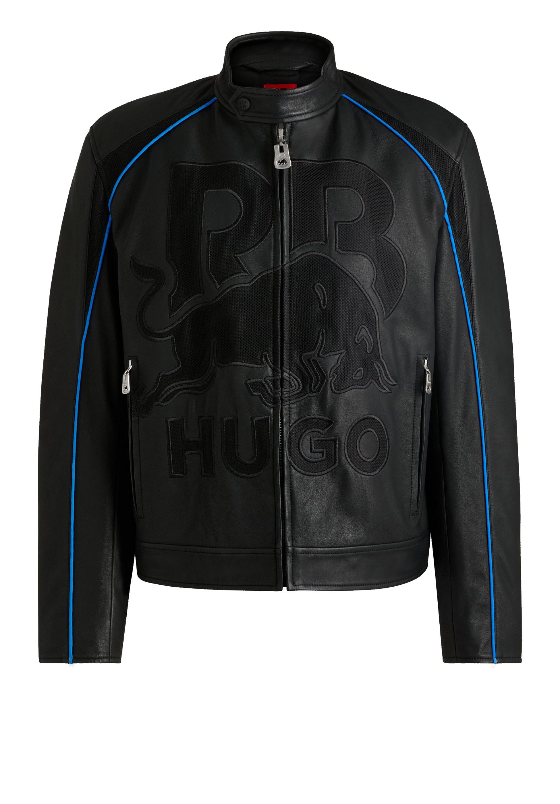 HUGO Lederjacke Lomaki mit Mesh-Logo (1-St)