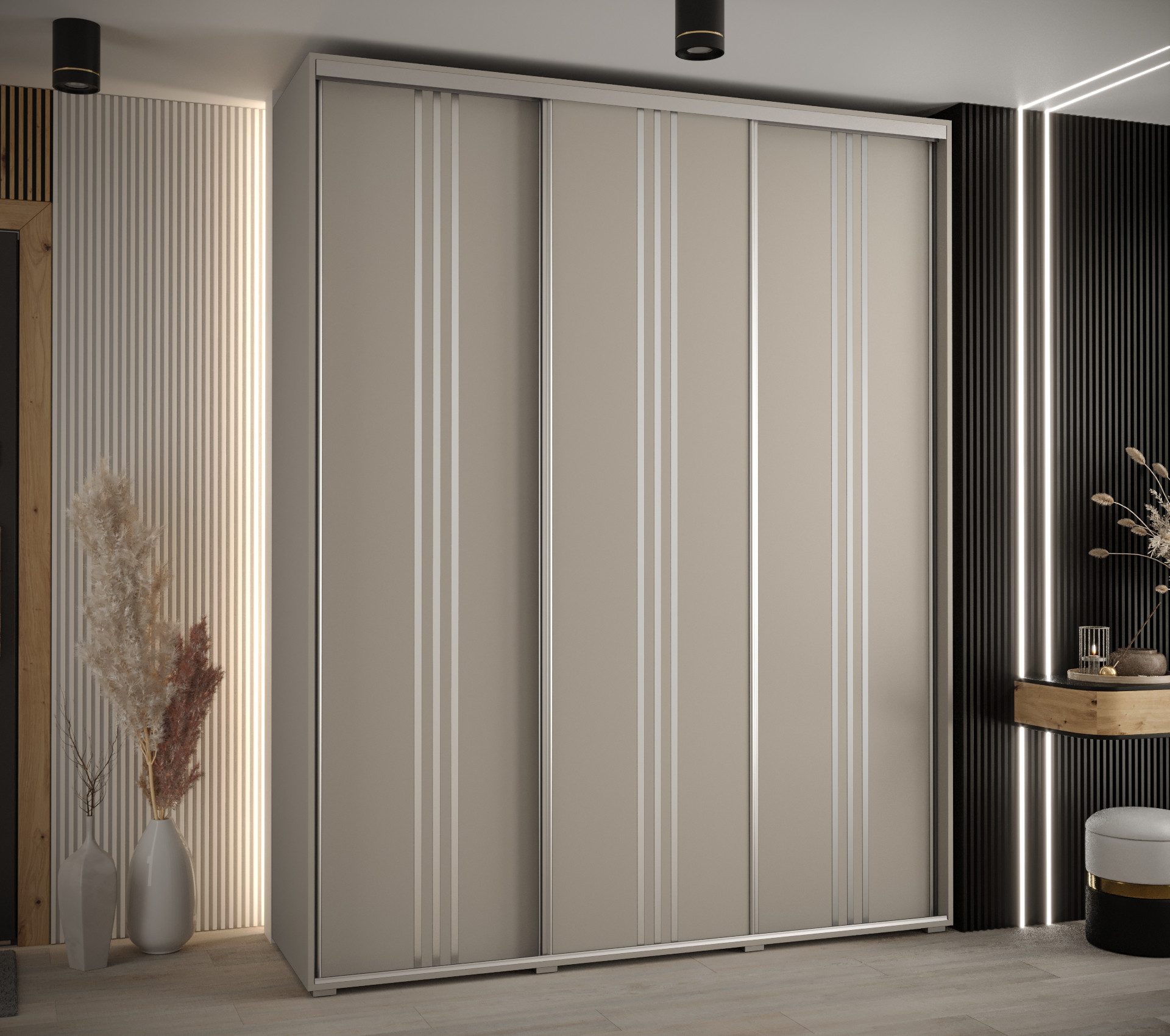 ABIKS MÖBEL Schwebetürenschrank Dakota 6 Schlafzimmerschrank mit Kleiderstange und Regalen