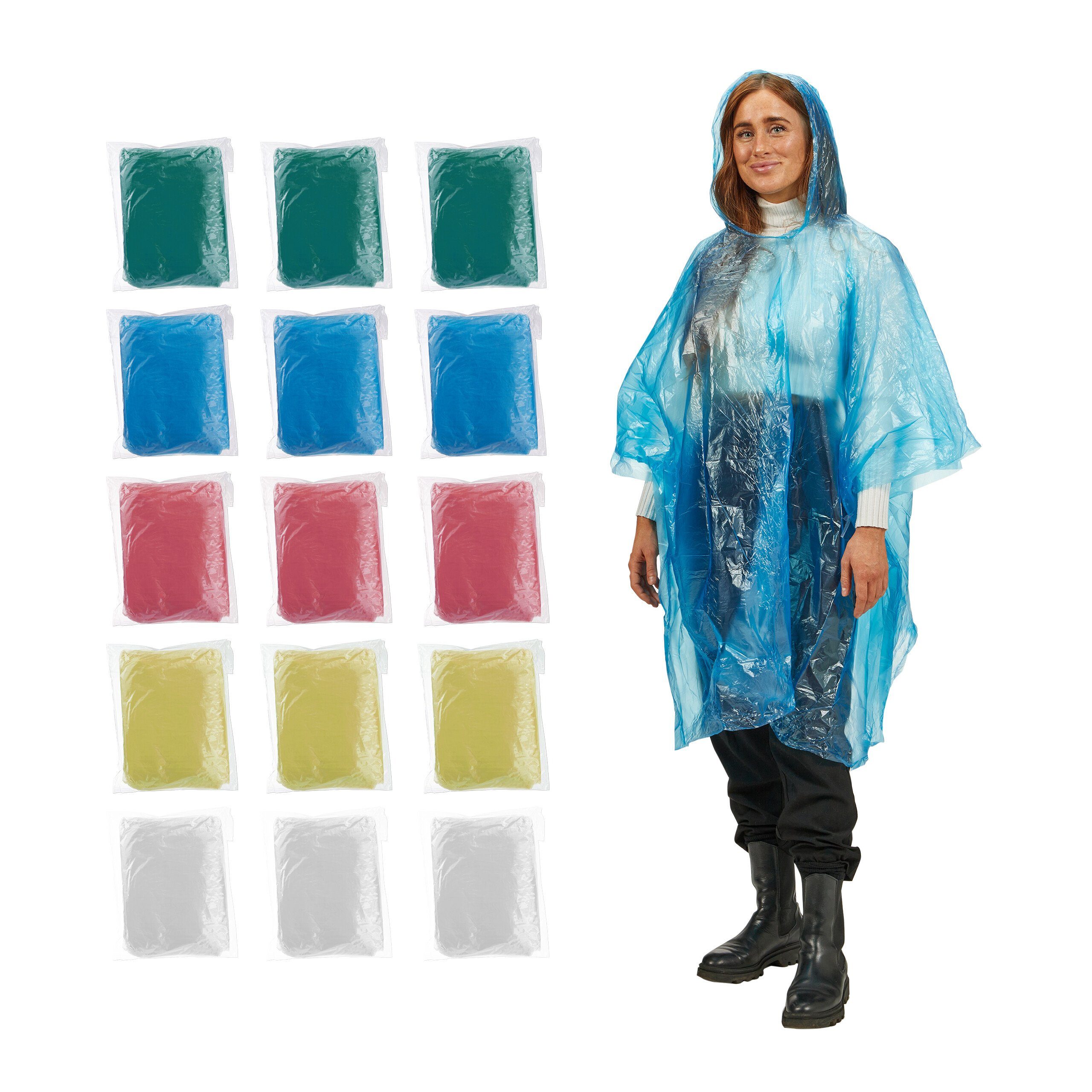 relaxdays Regenponcho Einweg Regenponcho 15er Set bunt