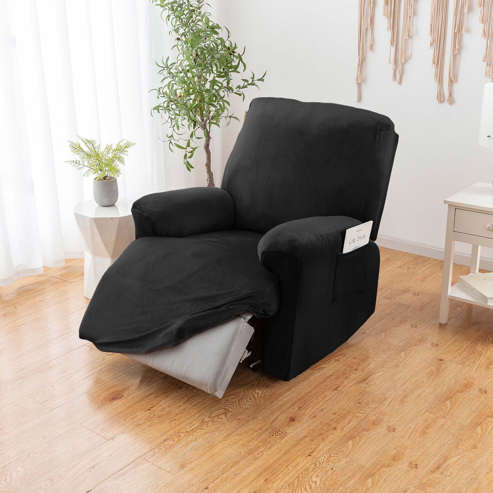 BTTO Relaxsesselhusse Sesselhussen Relaxsesselhusse Samt,Stretch Sesselbezug,4 Teile, für Komplett,Fernsehsessel Liege Sessel Im Wohnzimmer,Schlafzimmer