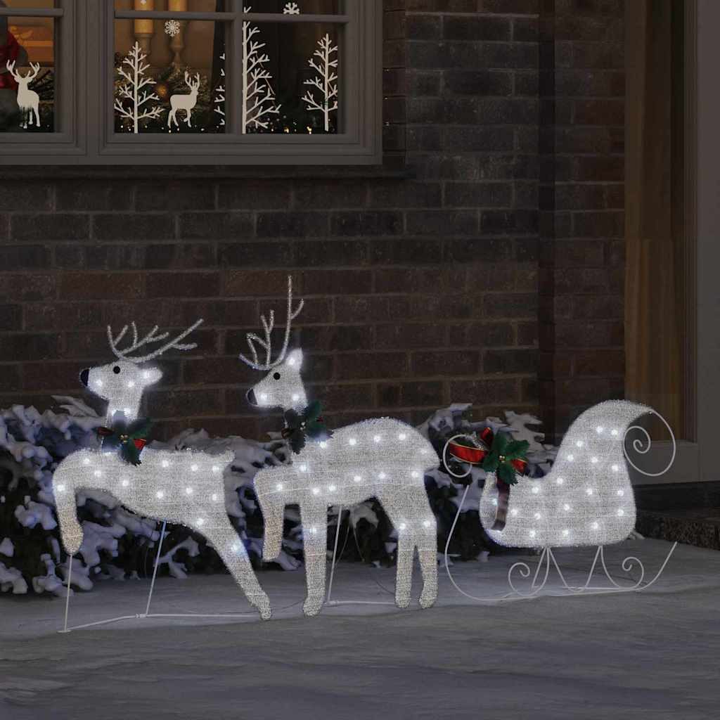 vidaXL Weihnachtsszene, LED Rentiere 3 pcs Kaltweiß Stoff