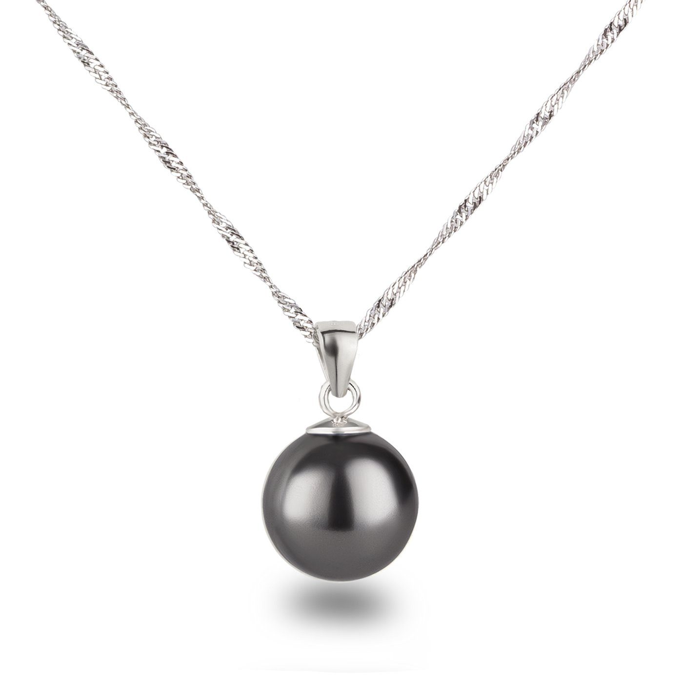 Schöner-SD Kette mit Anhänger 12mm Perle Silberkette mit Perlenanhänger groß (inkl. Schmuckbox), 925 Silber