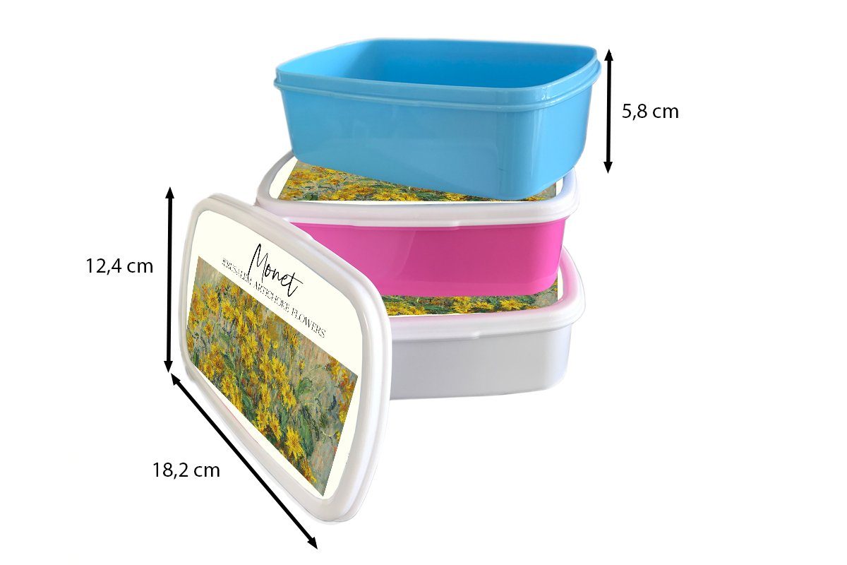 - Monet Kinder, - Brotdose Lunchbox rosa (2-tlg), Blumen, Erwachsene, Malerei für Snackbox, Kunststoff Kunststoff, MuchoWow Mädchen, Brotbox