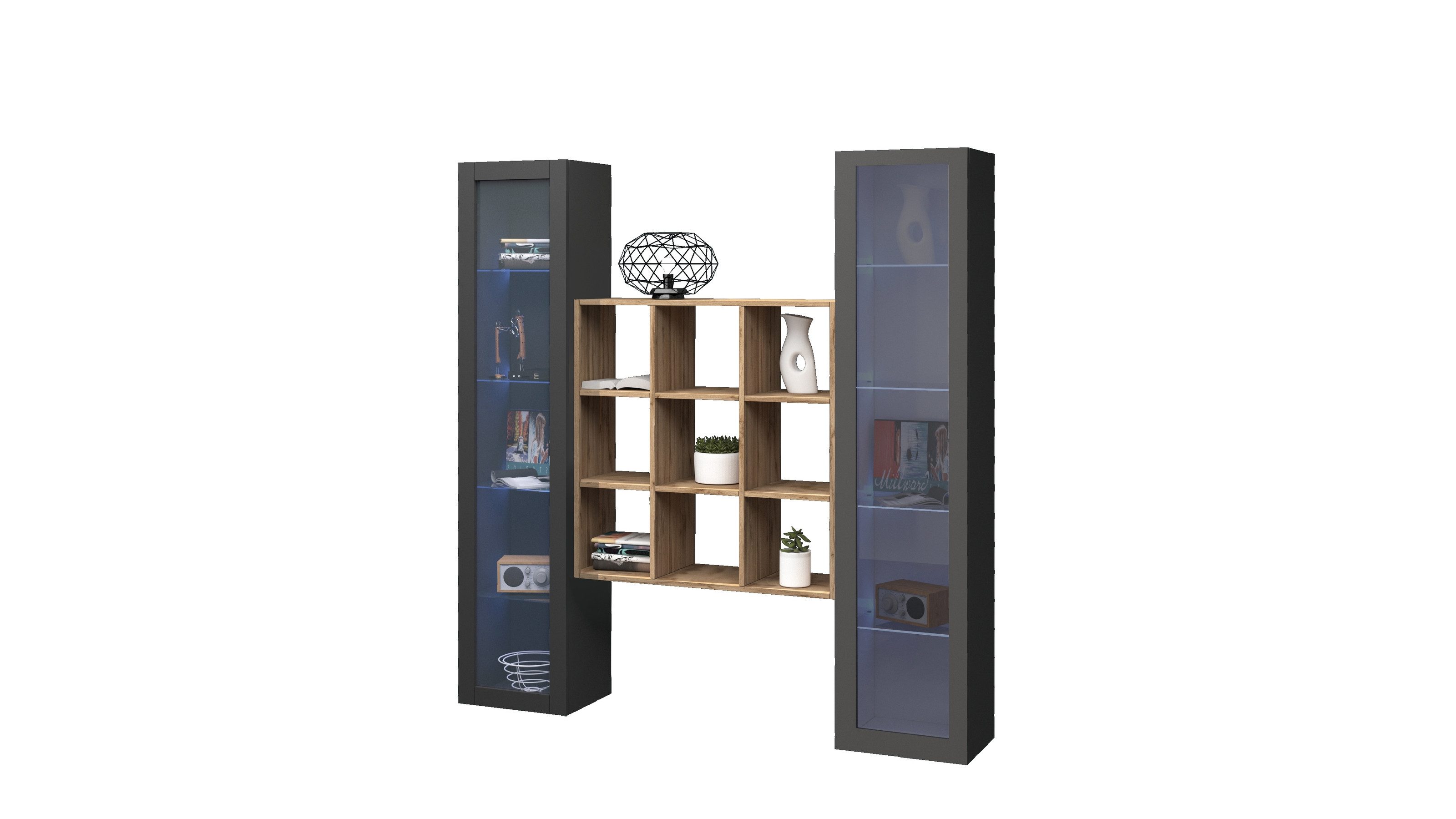 Web Furniture Wohnwand (3-teilig) in Anthrazit matt - 170x180x30 (BxHxT), (3-teilig)