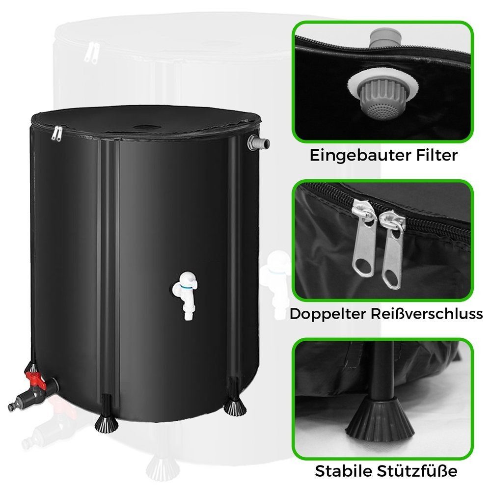 Feel2Home Regentonne 250L Faltbarer Wasserspeicher Regenwasserfass Wassertank Tonne Grün, 250 l, (Stück, 1-tlg., Stück), inkl. 2 Meter Wasserschlauch mit Anschluss