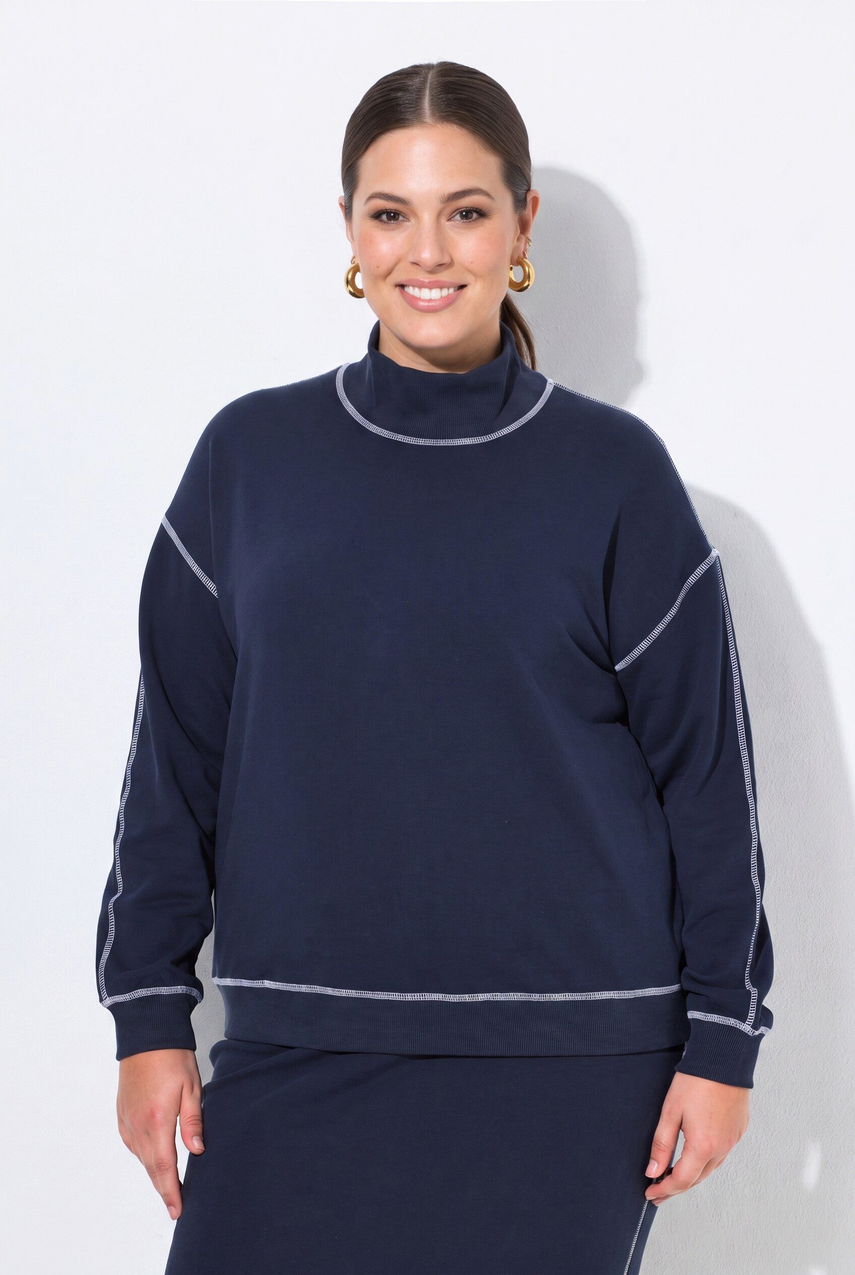 MIAMODA Sweater Sweatshirt Boxy Fit farbige Ziernähte