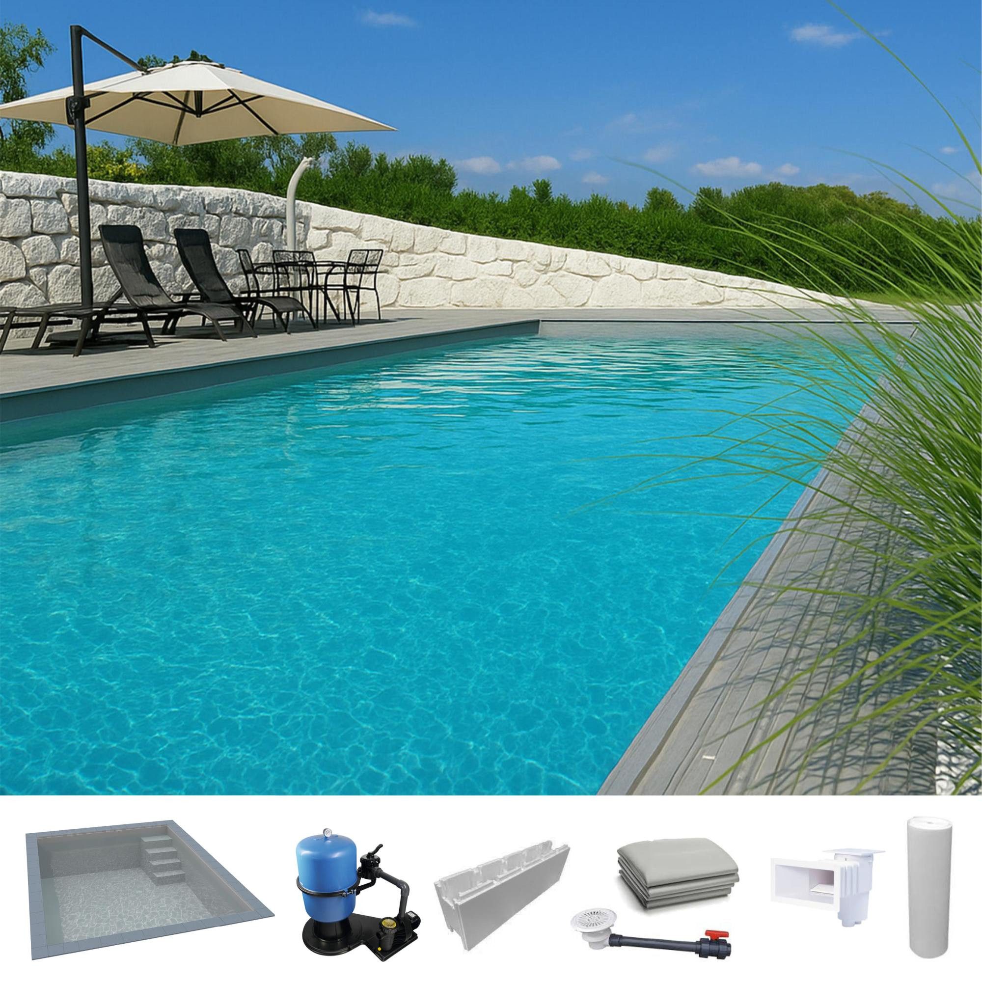 KWAD Rechteckpool KWAD Styropor Pool Easy mit gerader Treppe rechts (Komplett-Set, 1-tlg), Langlebige Styroporsteine