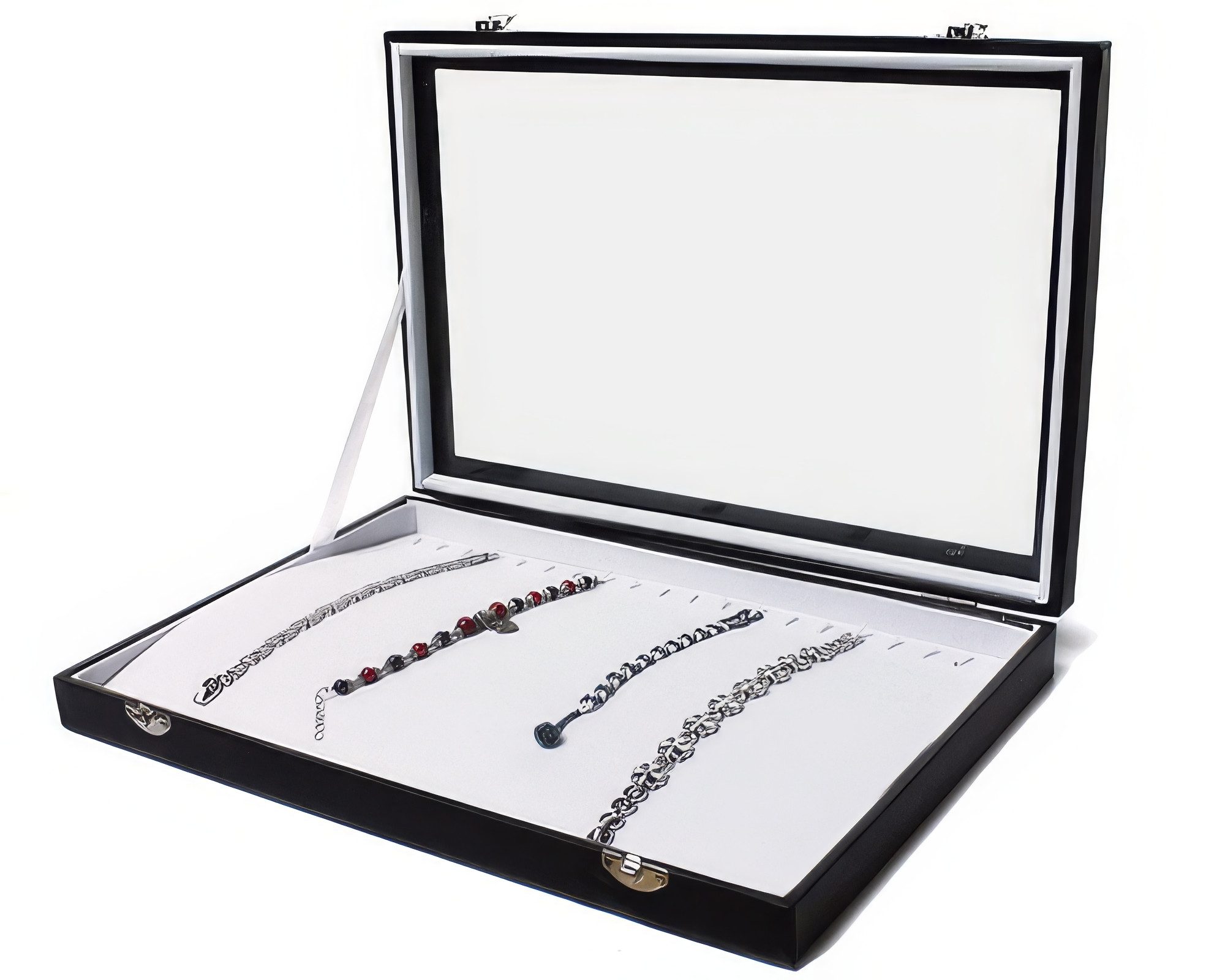 Yudu Schmuckkasten Schmucktablett Schmucklade mit Glasdeckel weiss /schwarz