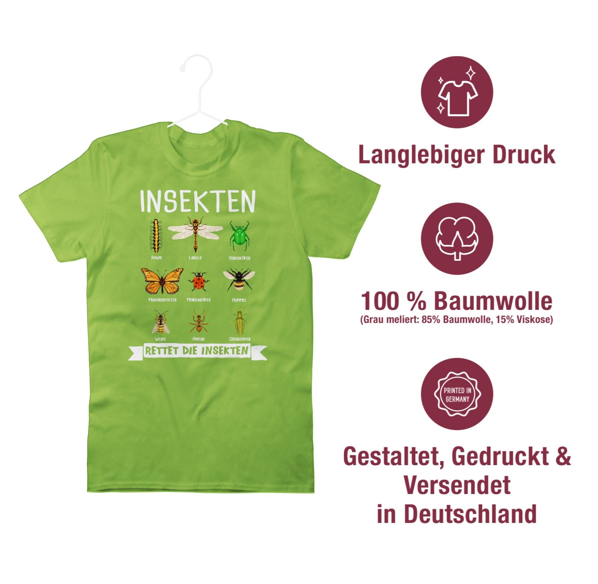 Shirtracer T-Shirt Rettet die 03 Tiere Zubehör Insekten Hellgrün