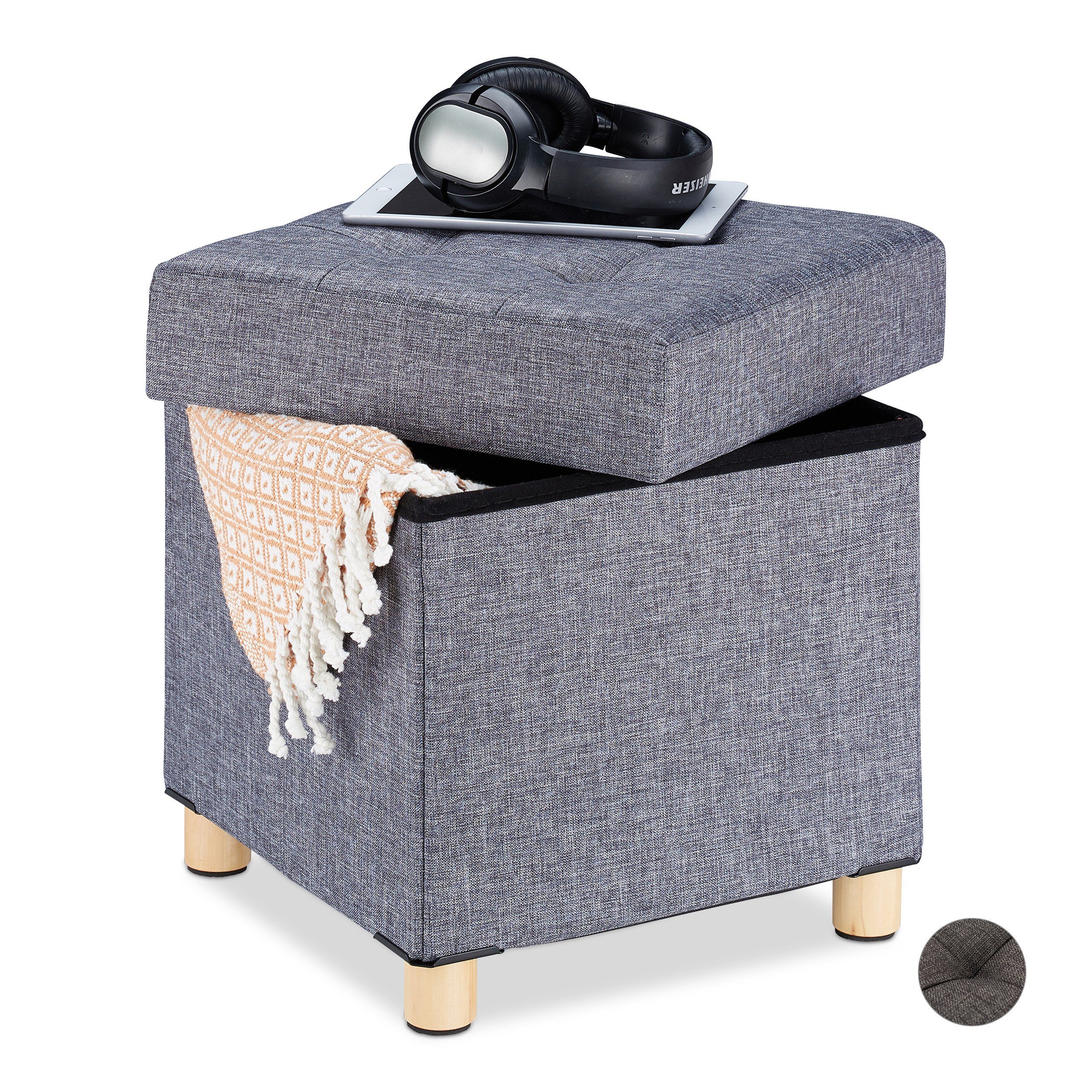 relaxdays Sitzhocker mit Stauraum, Dunkelgrau günstig online kaufen