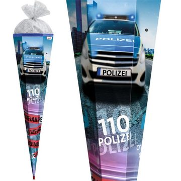 Roth Schultüte Polizei 110, 85 cm, eckig, mit blauem Tüllverschluss, Zuckertüte für Schulanfang