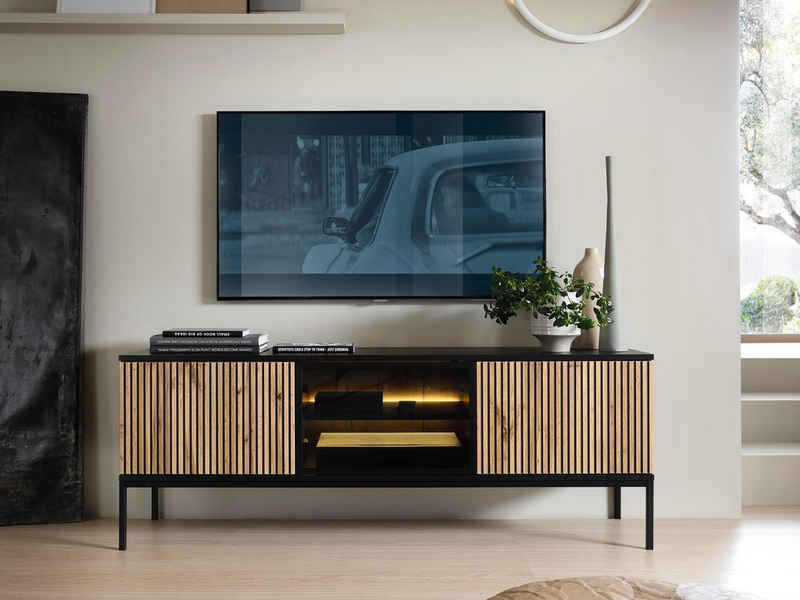 Compleo TV-Schrank LINO, TV Tisch mit LED- Beleuchtung, gerifflete Front, Fernsehschrank Modern Wohnzimmer