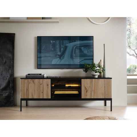 Compleo TV-Schrank LINO, TV Tisch mit LED- Beleuchtung, gerifflete Front, Fernsehschrank Modern Wohnzimmer