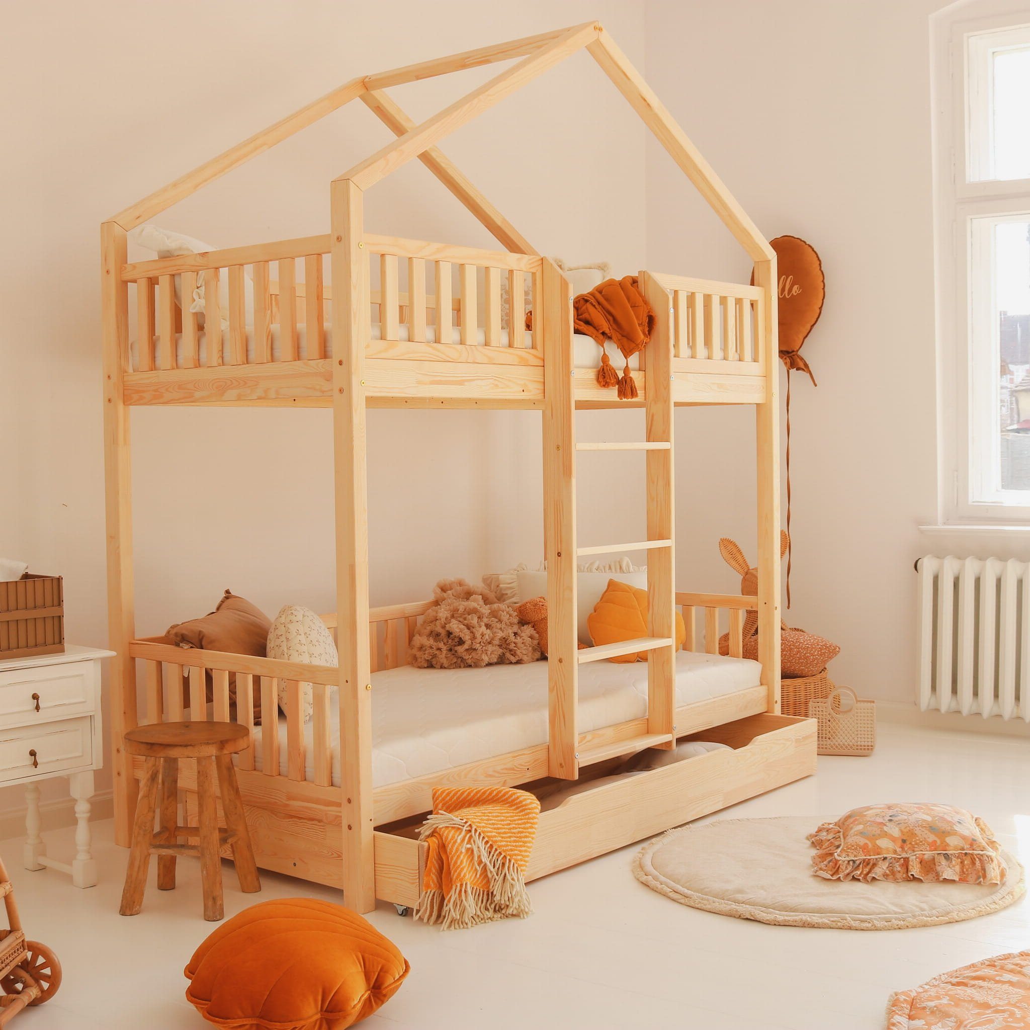 DB-Möbel Etagenbett Etagenbett Hausbett Hochbett mit Leiter und Schublade 190x90