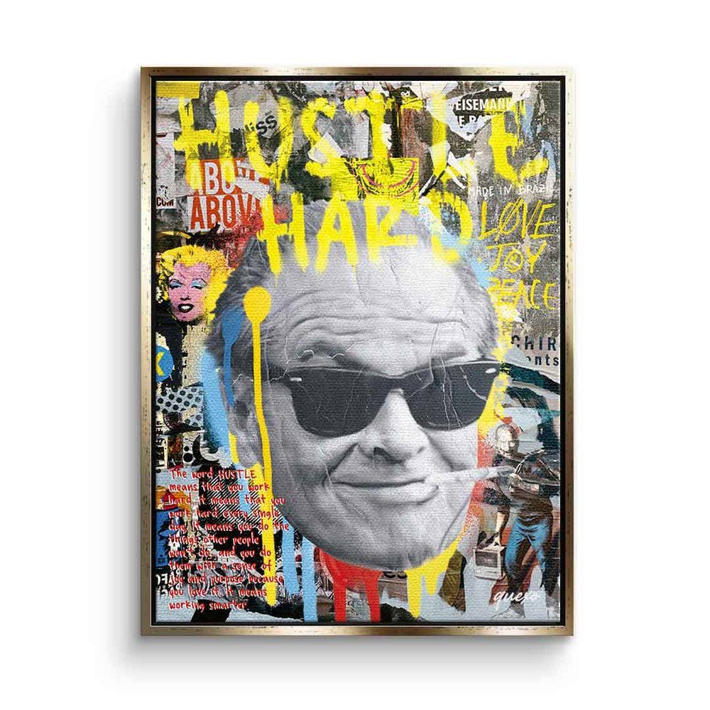 Streetart DOTCOMCANVAS® silberner Art Jack Leinwandbild, Leinwandbild Hard Hustle Rahmen Collage Pop Nicholson