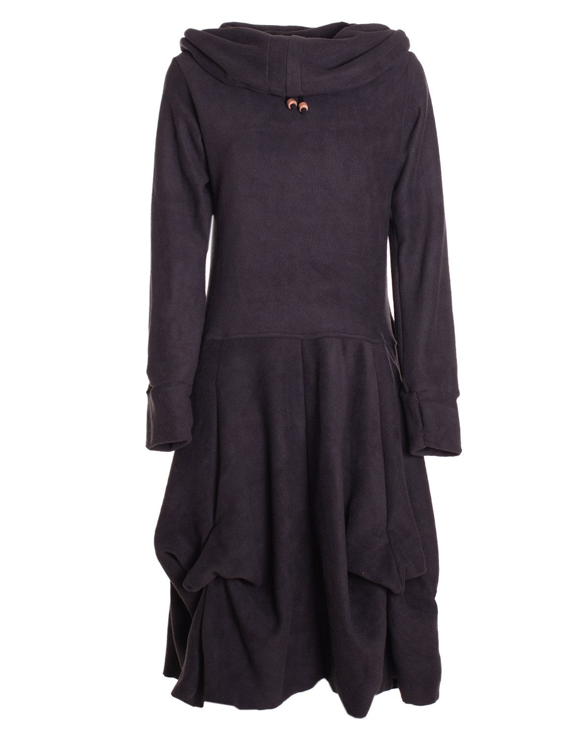 Ballonkleid Warmes Fleece Kleid mit Daumenlöchern und verstellbarem Schalkragen