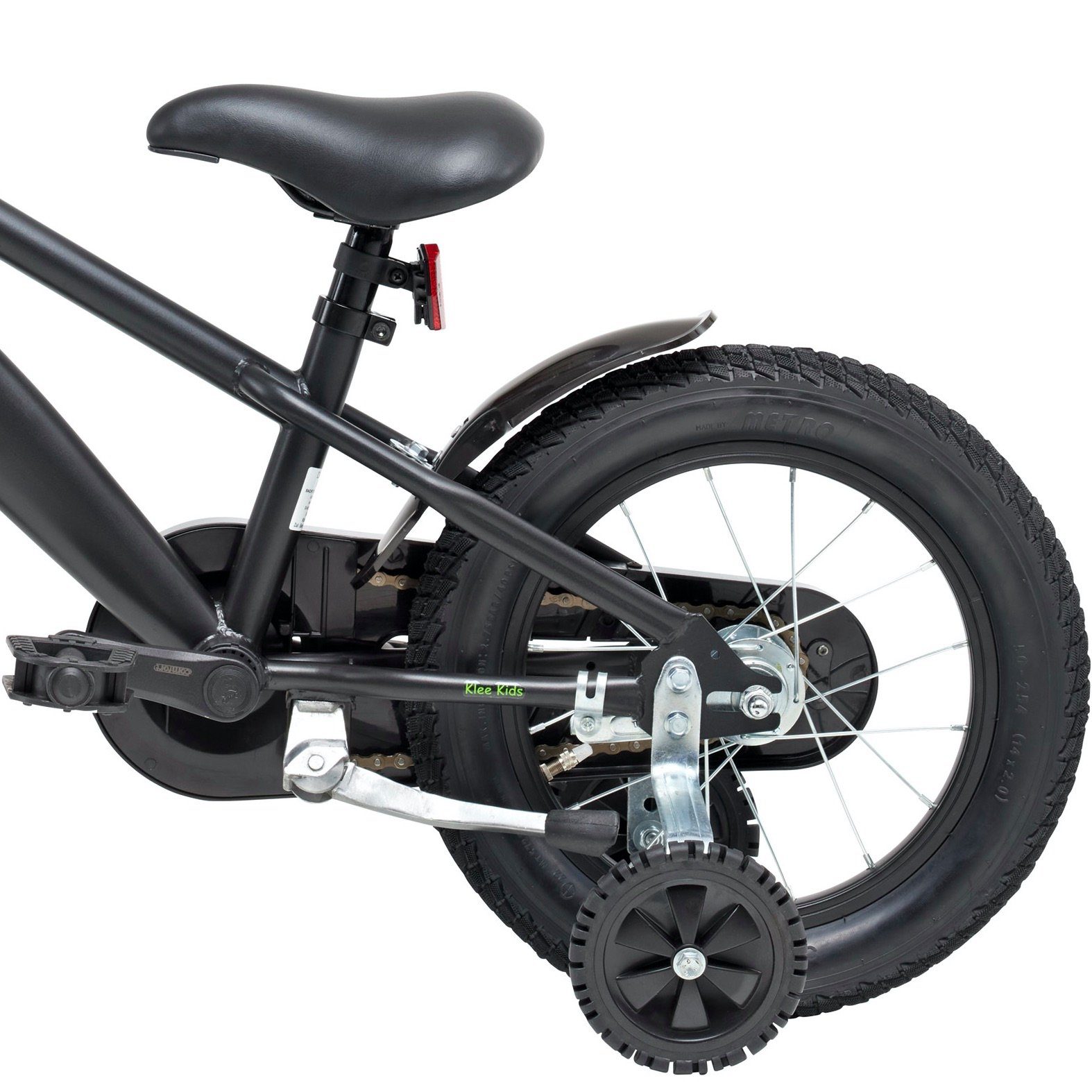Klee-Kids Kinderfahrrad 14 Zoll Matt Schwarz Fahrrad ab 3 Jahre, Stützräder, Ständer, Rücktrittbremse, V-Brake, 98% vormontiert!