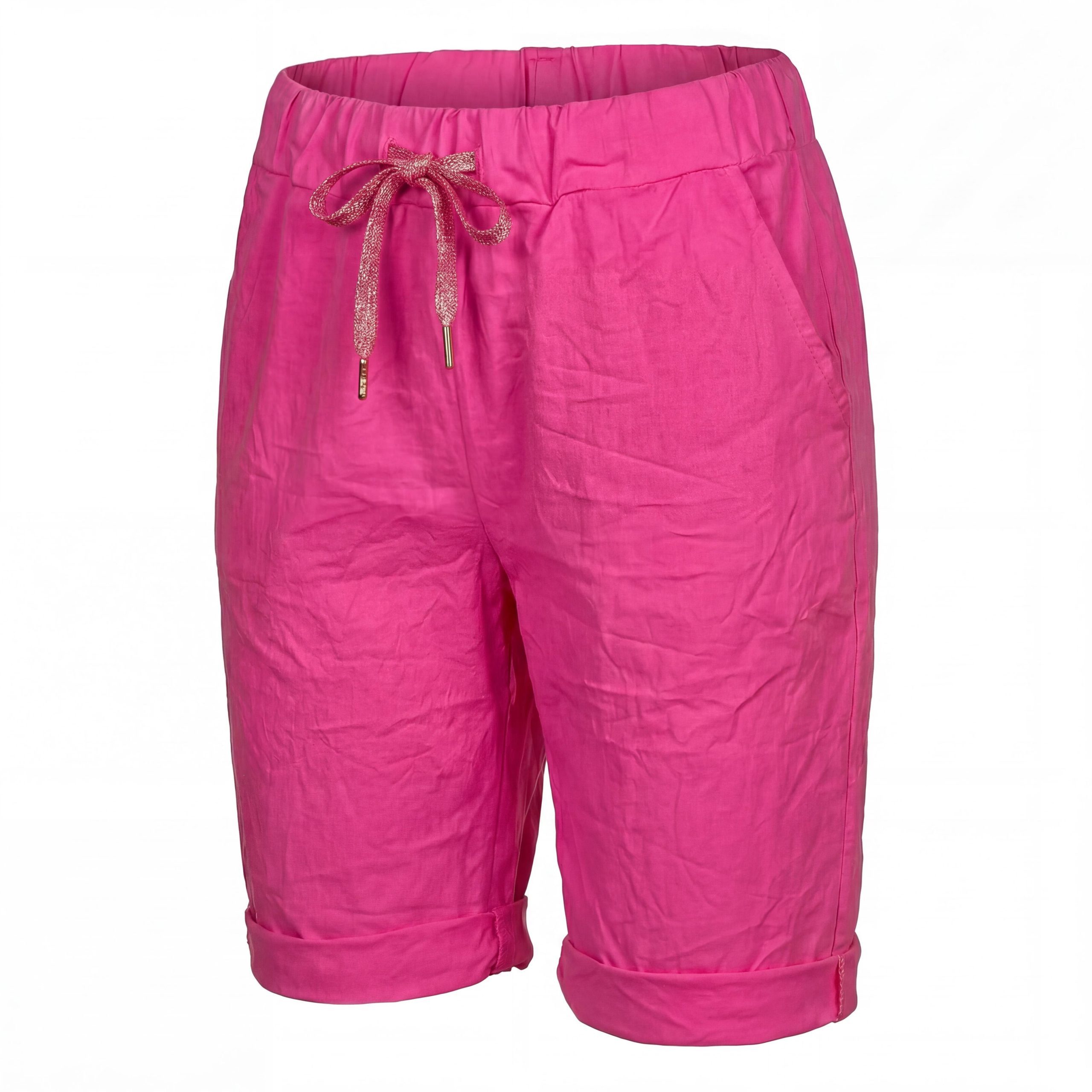 OriginalYou Chinoshorts Damenhose Kurze Damen Sommerhose Chino Shorts Schlupf Bermuda Stretchgewebe in modernem Knitterlook, elastischer Bund mit Kordelzug