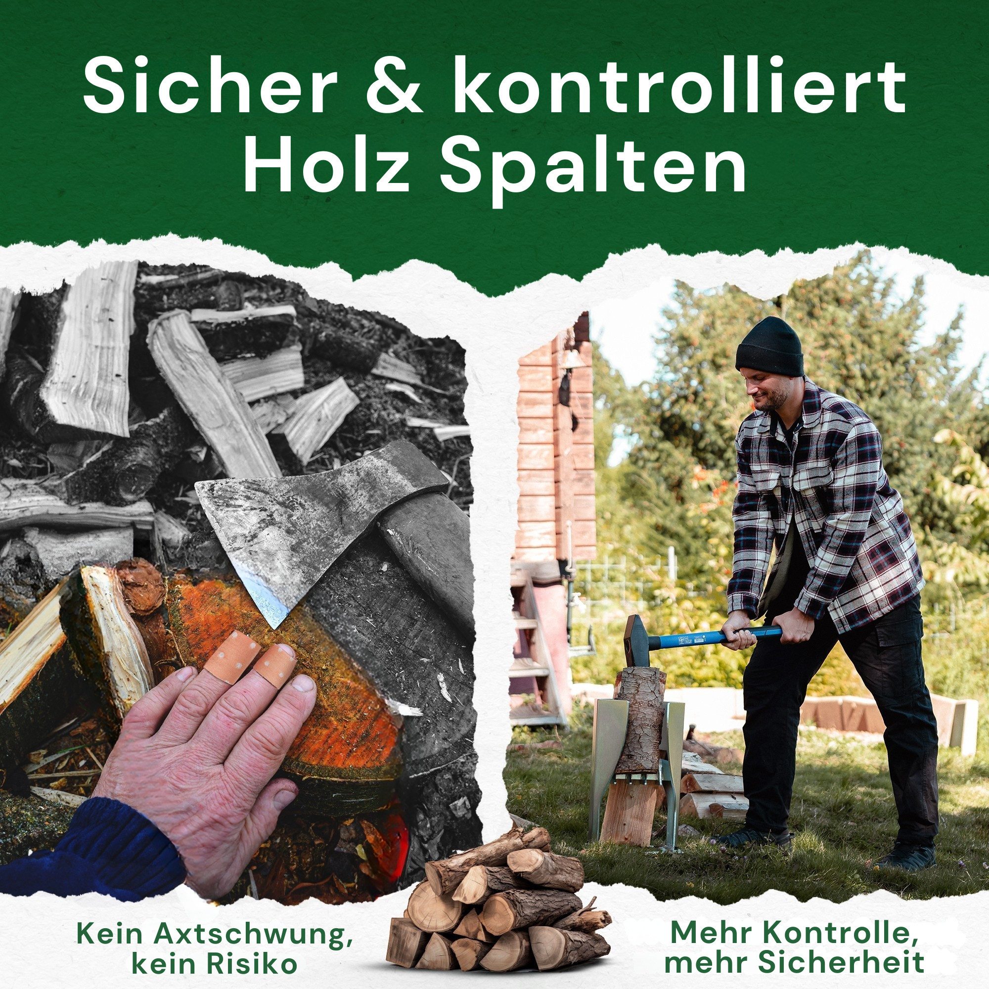 FORSTIX® Holzspalter manuell [stehend] mechanischer Brenn- & Anzündholzspalter, Spaltgutdurchmesser bis 22 cm, (Einzelartikel), Kaltverzinkter Stahl, Höhe: 45cm – Bild 2 von 5