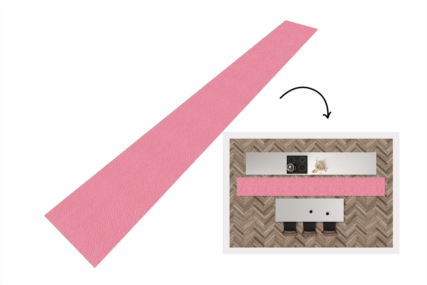 MuchoWow Küchenläufer Rosa - Leder - Muster, aus Kunststoff, Küchenteppich, Läufer für Flur, Rutschfest, Deko Küche, 480x60 cm