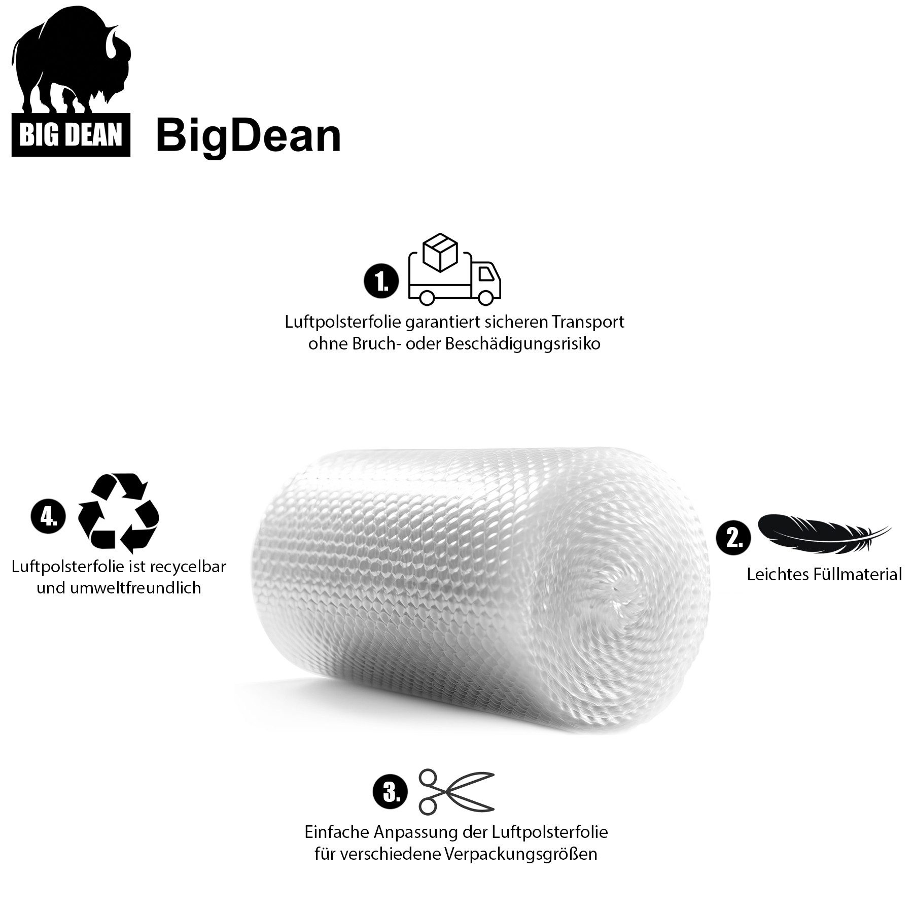 BigDean Protective Film Bubble Wrap Roll 80 µm 3-Ply 10m x 0.40m Ideal for Packaging (Set, 1 pc., Roll), Strong, Robust, Ideal Packaging