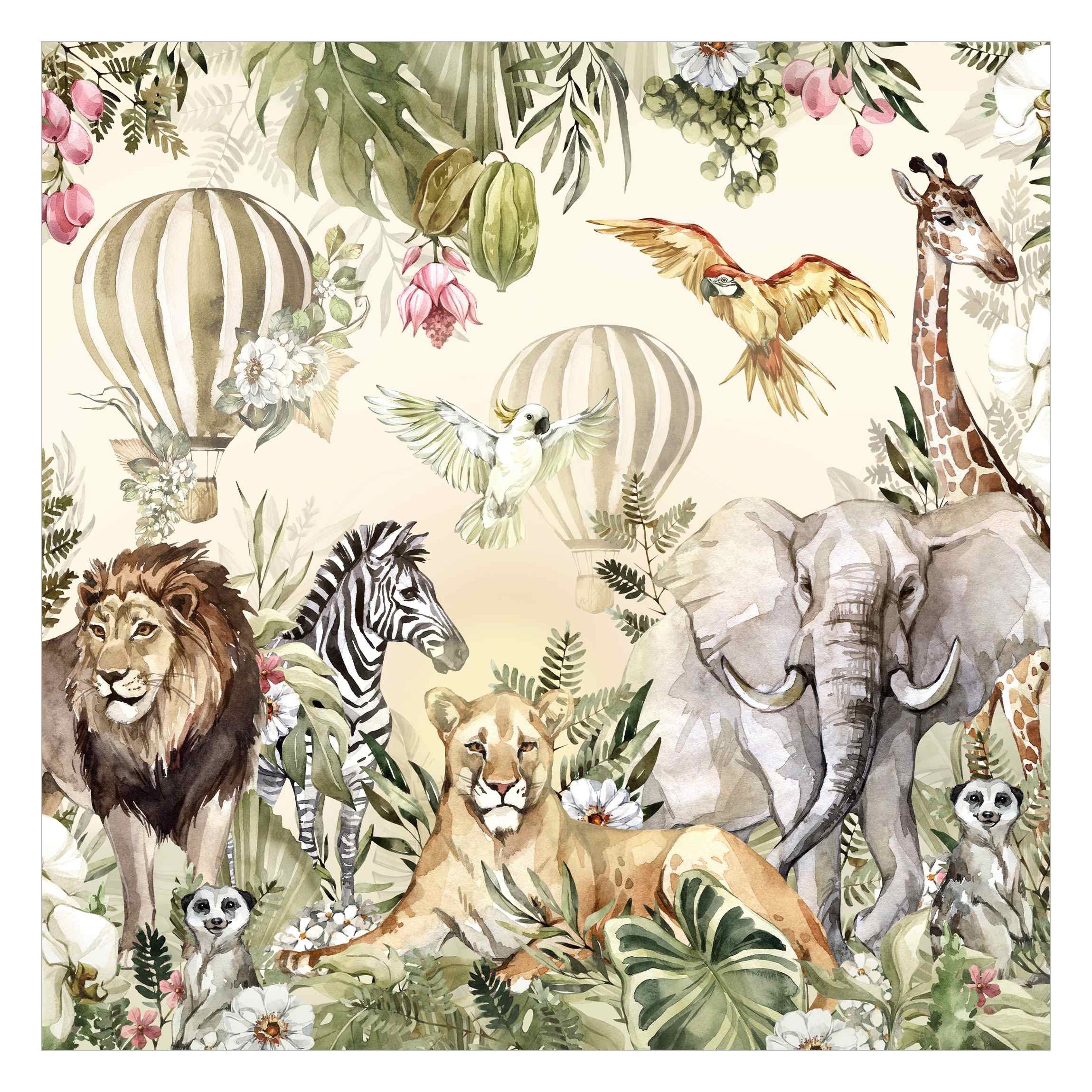 Bilderdepot24 Kindertapete Kinderzimmer Aquarell Tiere Ballon Dschungel Kin günstig online kaufen