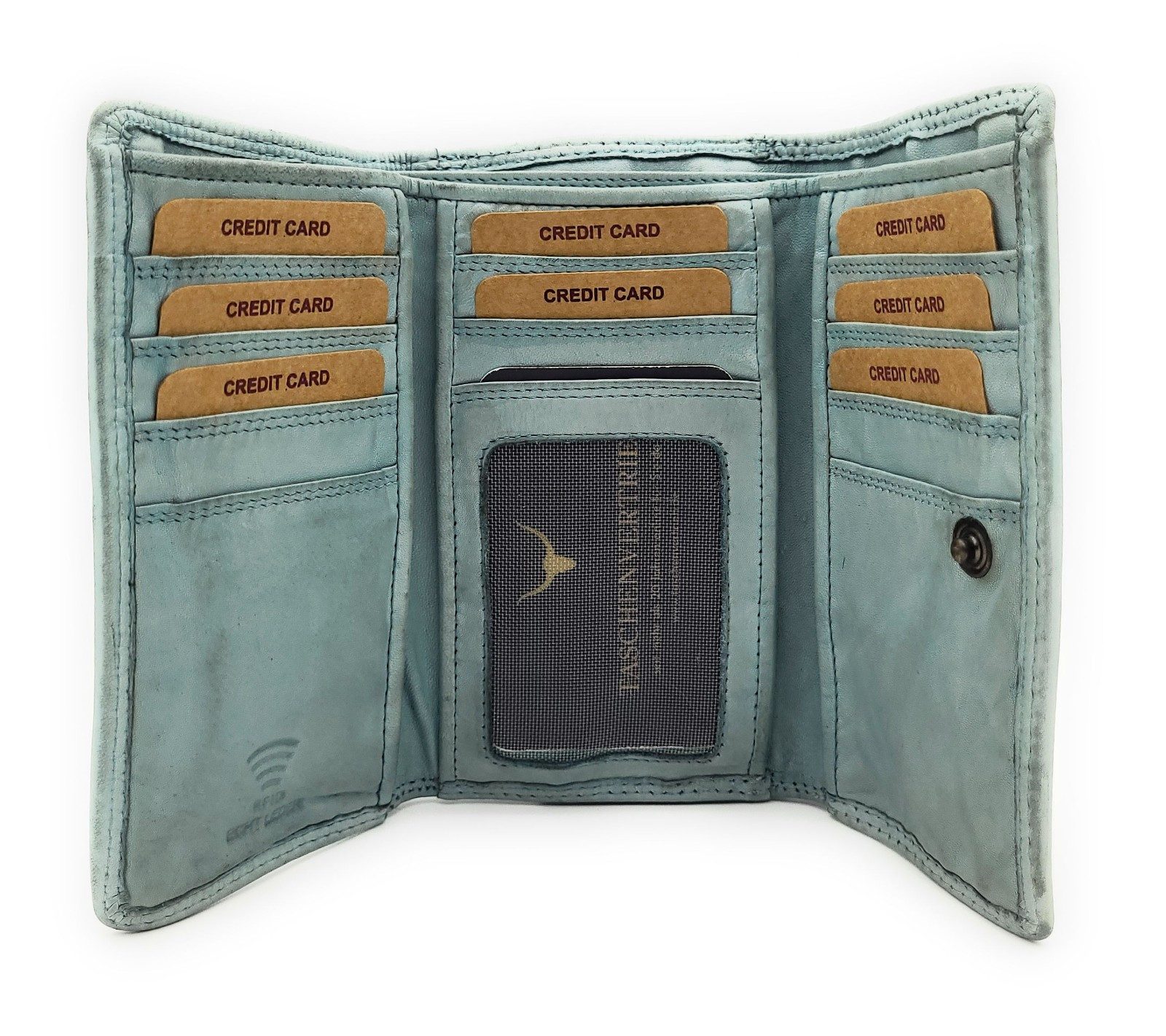 Hill Burry Geldbörse echt Leder Damen Portemonnaie mit RFID Schutz, Handschmeichler aus gewaschenem Rindleder, Farbe hellblau