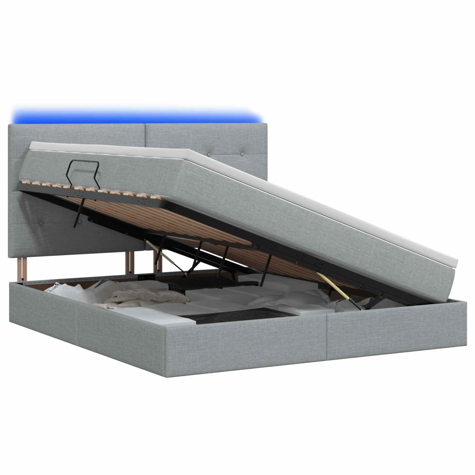 vidaXL Bett LED-Speicherbett mit Matratze Hellgrau 140 x 200 cm Stoff (1-tlg)