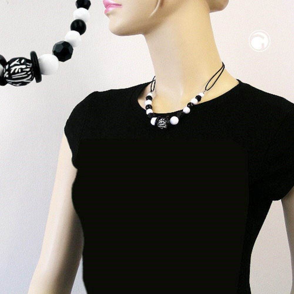 Kunststoffperlen schwarz-weiß unbespielt 45 Damen Modeschmuck für Kette schwarz Kordel Collier cm,