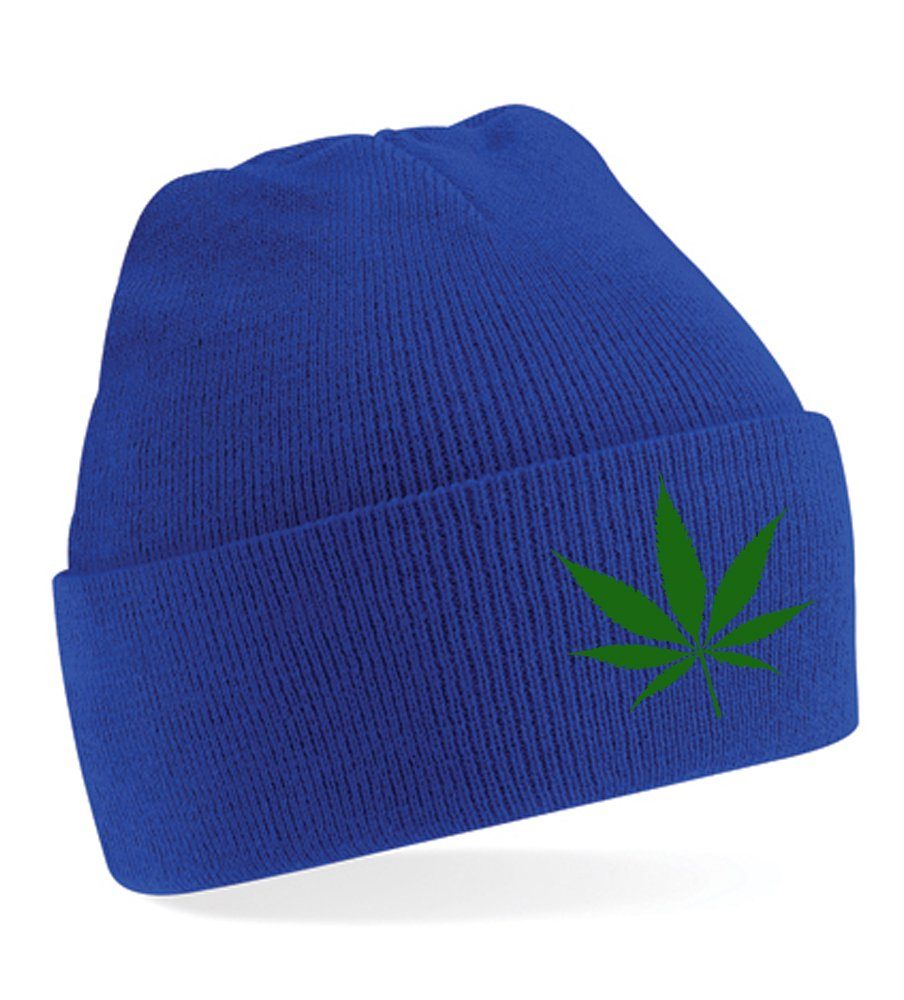 Blondie & Brownie Beanie Unisex Erwachsenen Mütze Cannabis 420 Royalblau