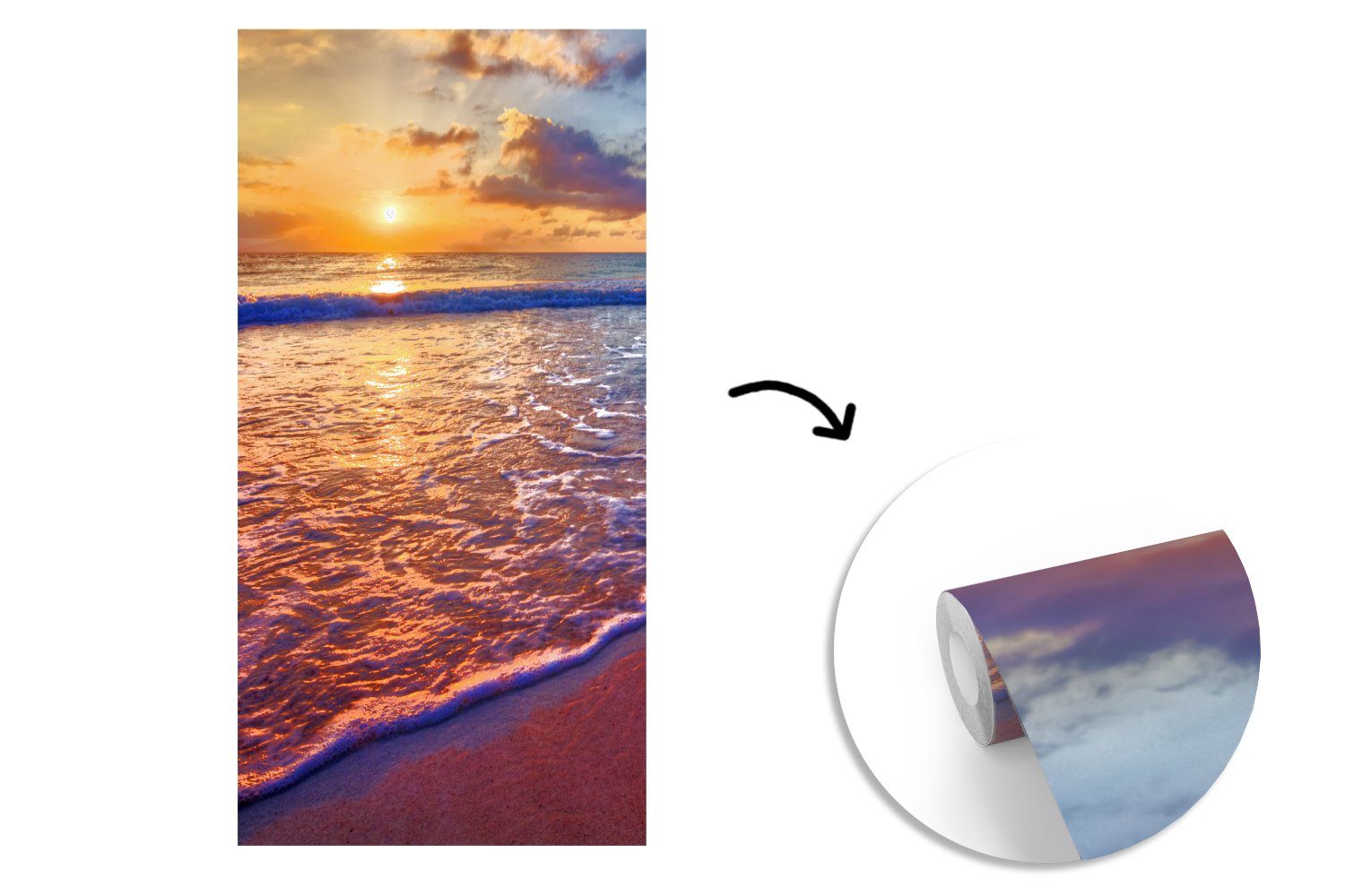 Vliestapete Fototapete - Wolken Matt, (2 - Sonnenuntergang Schlafzimmer für Wohnzimmer Meer MuchoWow - Küche, St), - Strand Fototapete bedruckt, Horizont,