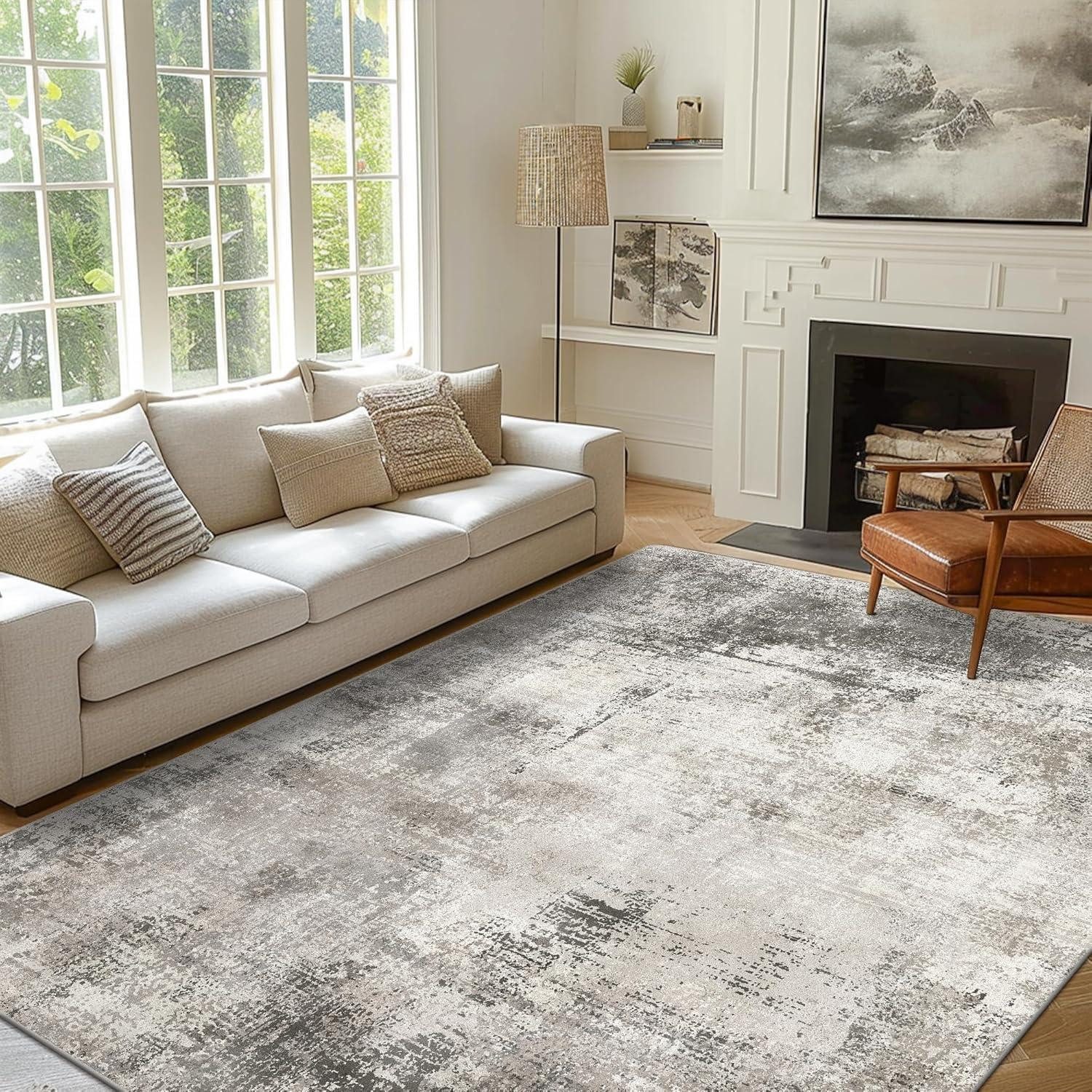 LuxusKollektion Designteppich Teppich 160x230 Grau-Braun Abstrakt Waschbar, rechteckig, Höhe: 5 mm