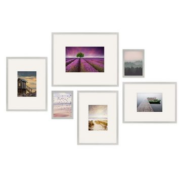 PHOTOLINI Bilderrahmen 6er Set Modern Schmal 15x20, 30x40 und 40x50 cm mit Passepartout